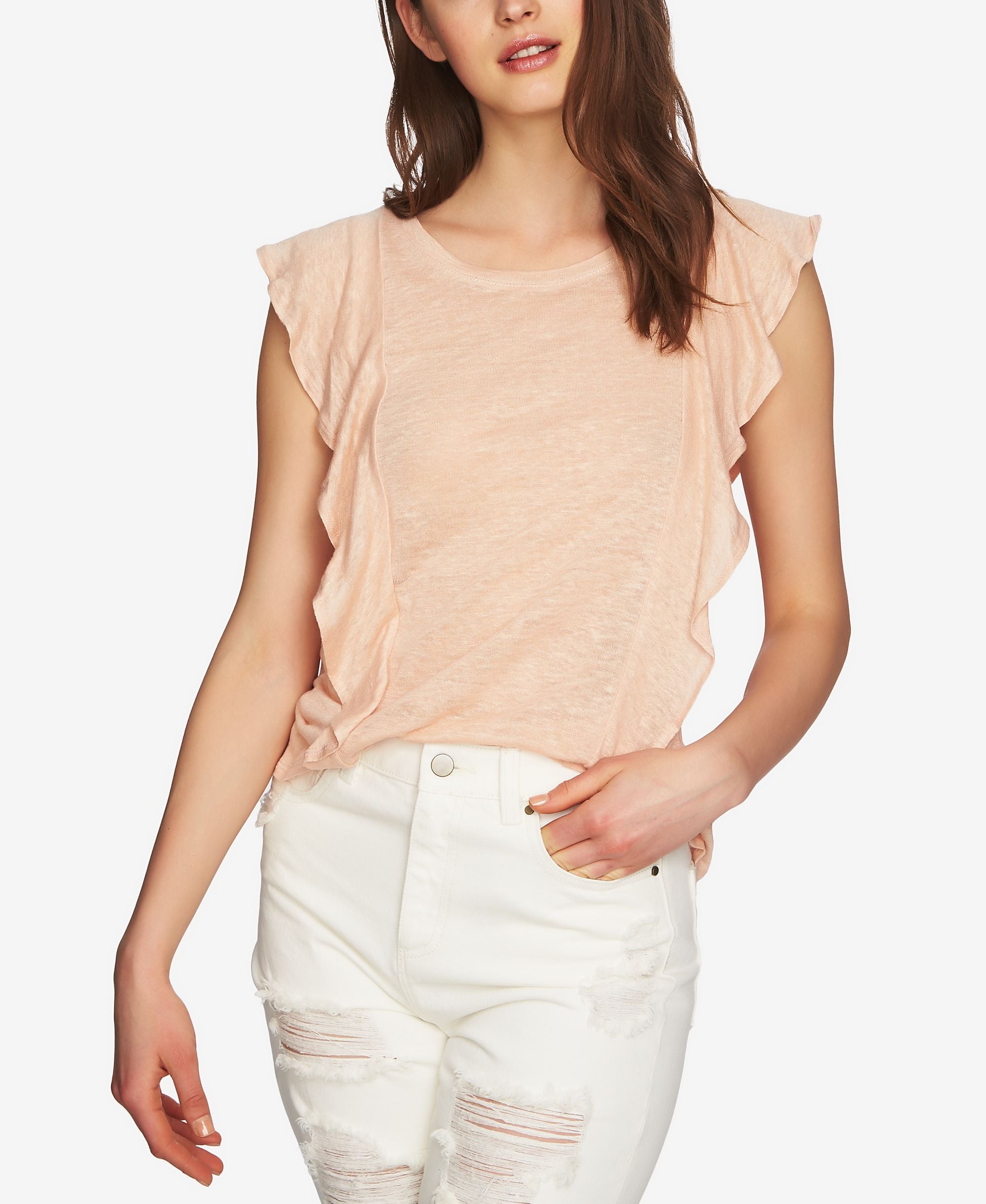 1.State Linen Ruffled Top