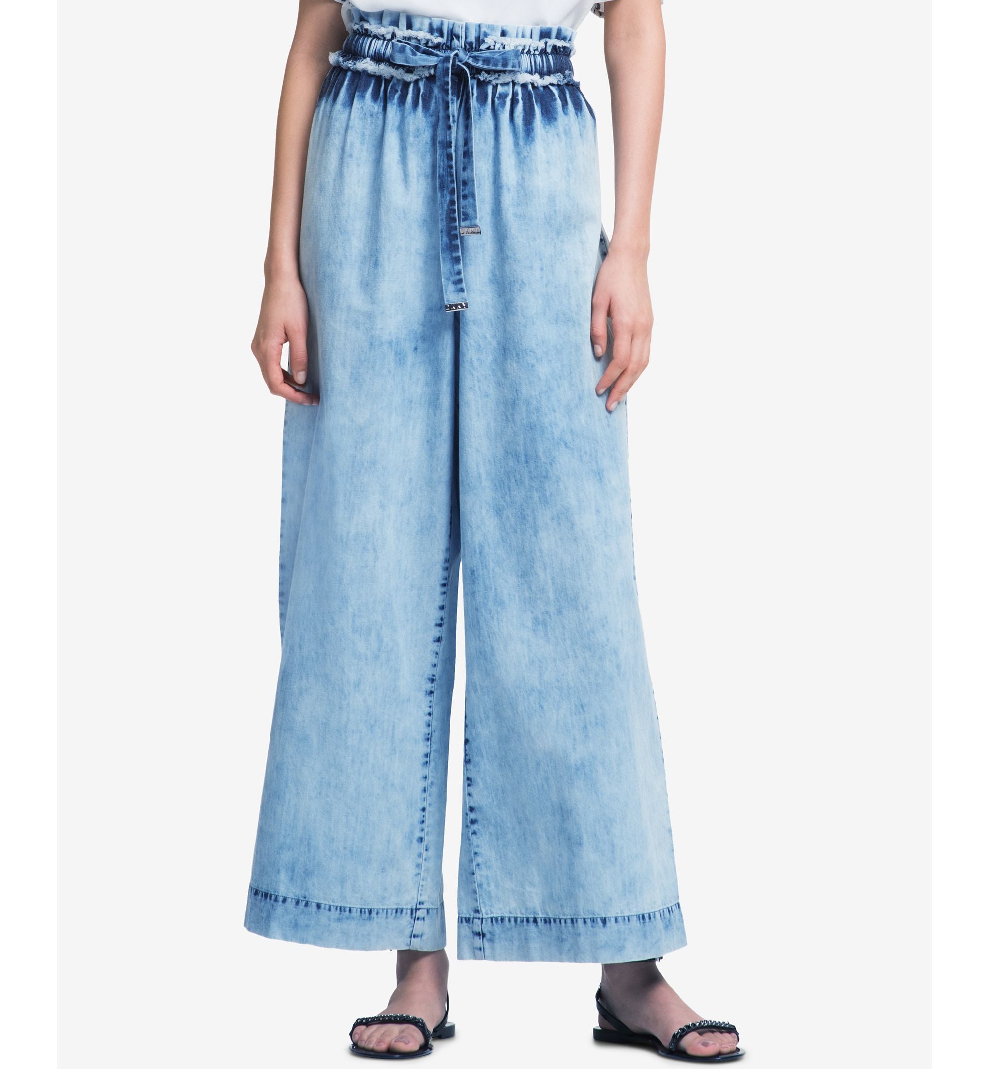 DKNY Cotton Wide Leg Acid Wash Jeans