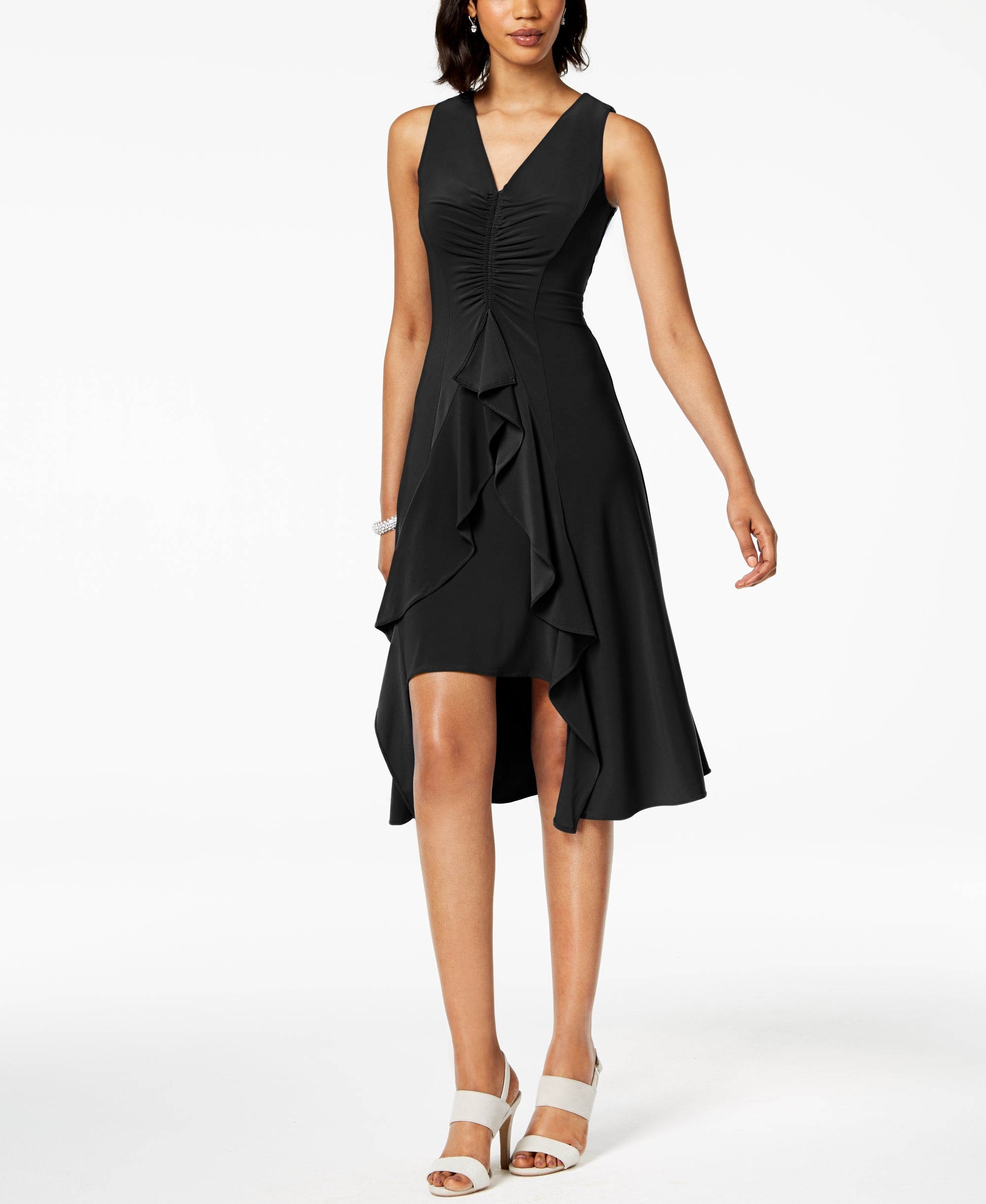Ruched & Ruffled Flyaway Dress