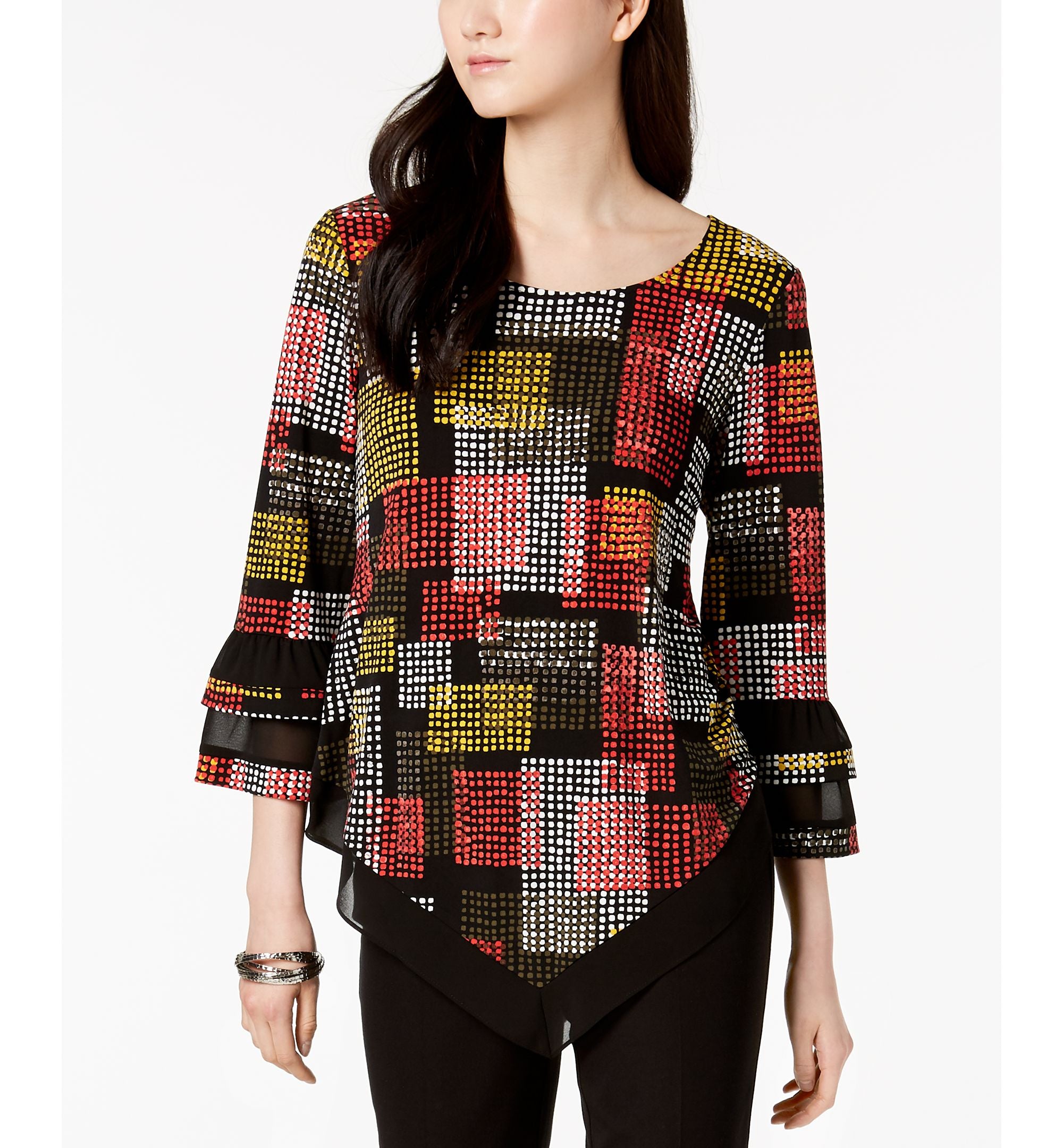 Alfani Petite Chiffon Trim Bell Sleeve Top