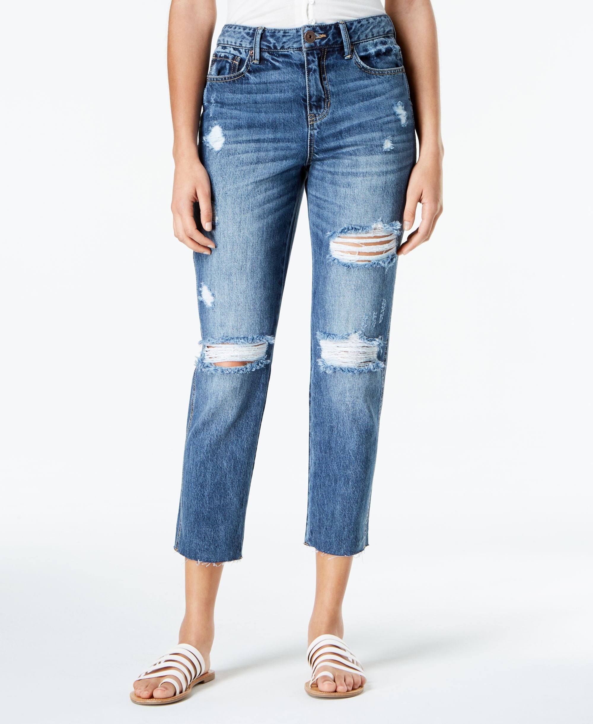 American Rag Juniors Ripped Cropped Girlfriend Jeans