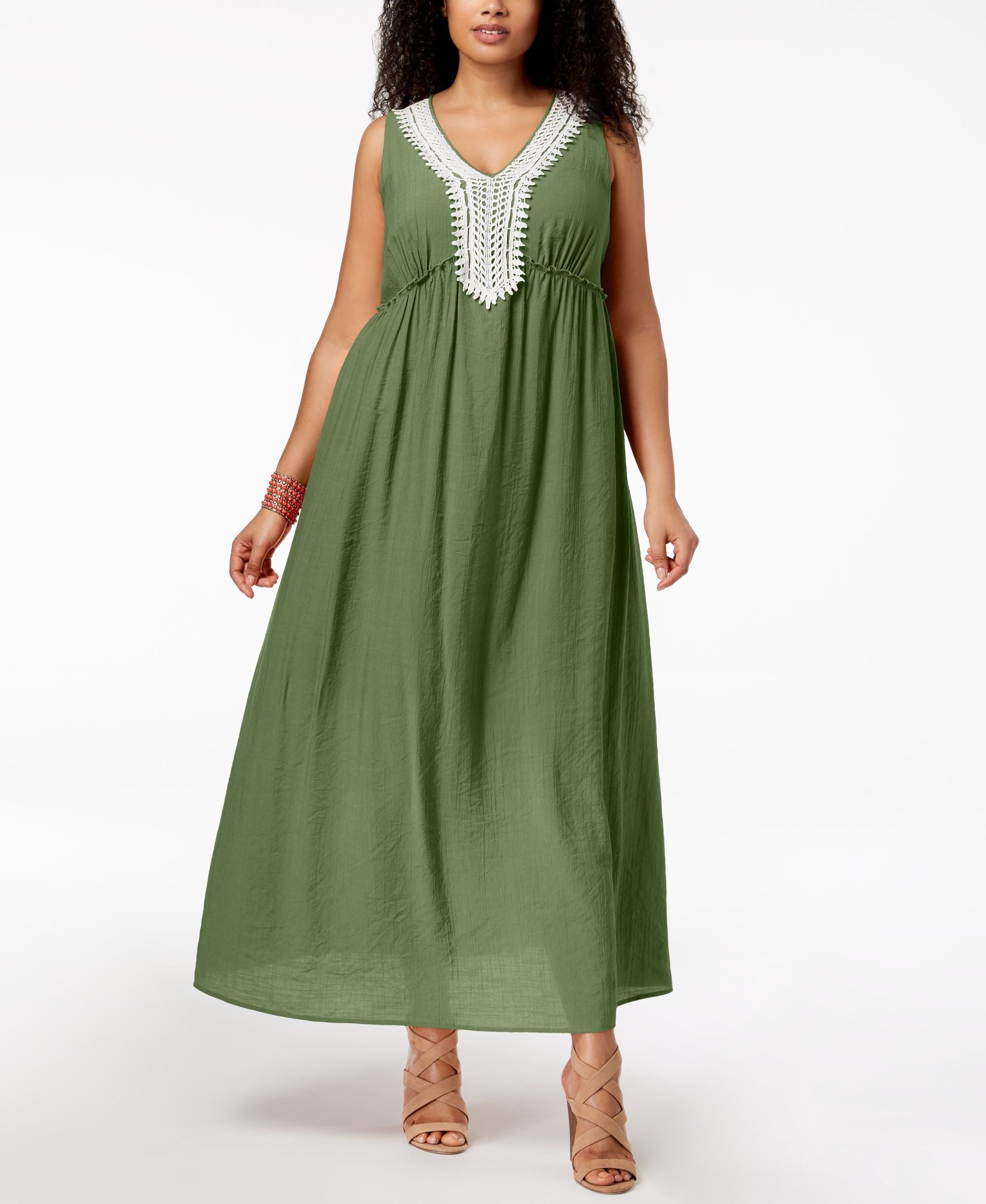 NY Collection Plus Petite Plus Size Crochet Trim Crinkle Maxi Dress