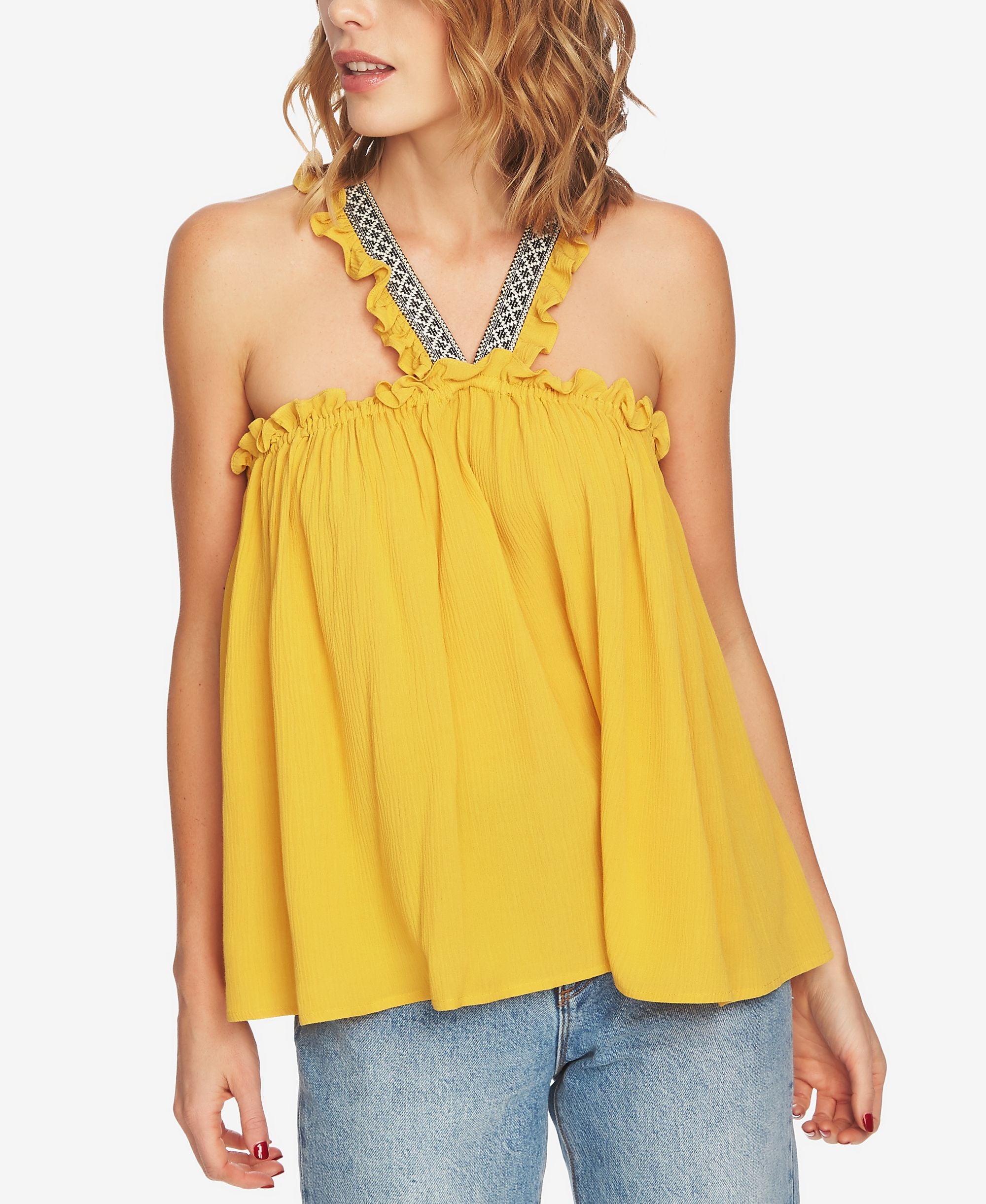 1.State Embroidered V Neck Top