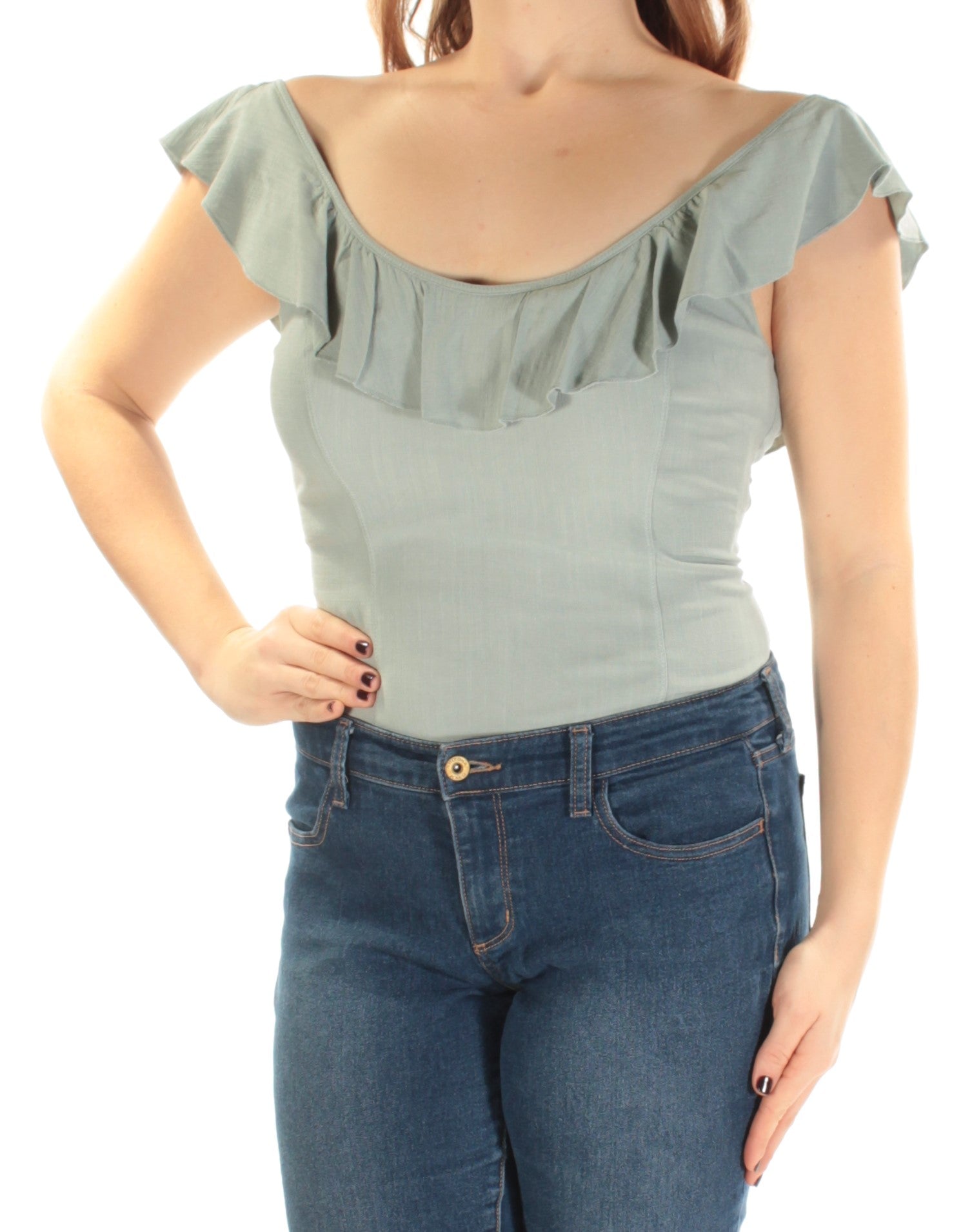 Free People Womens Woven Stretch Bodysuit Green M