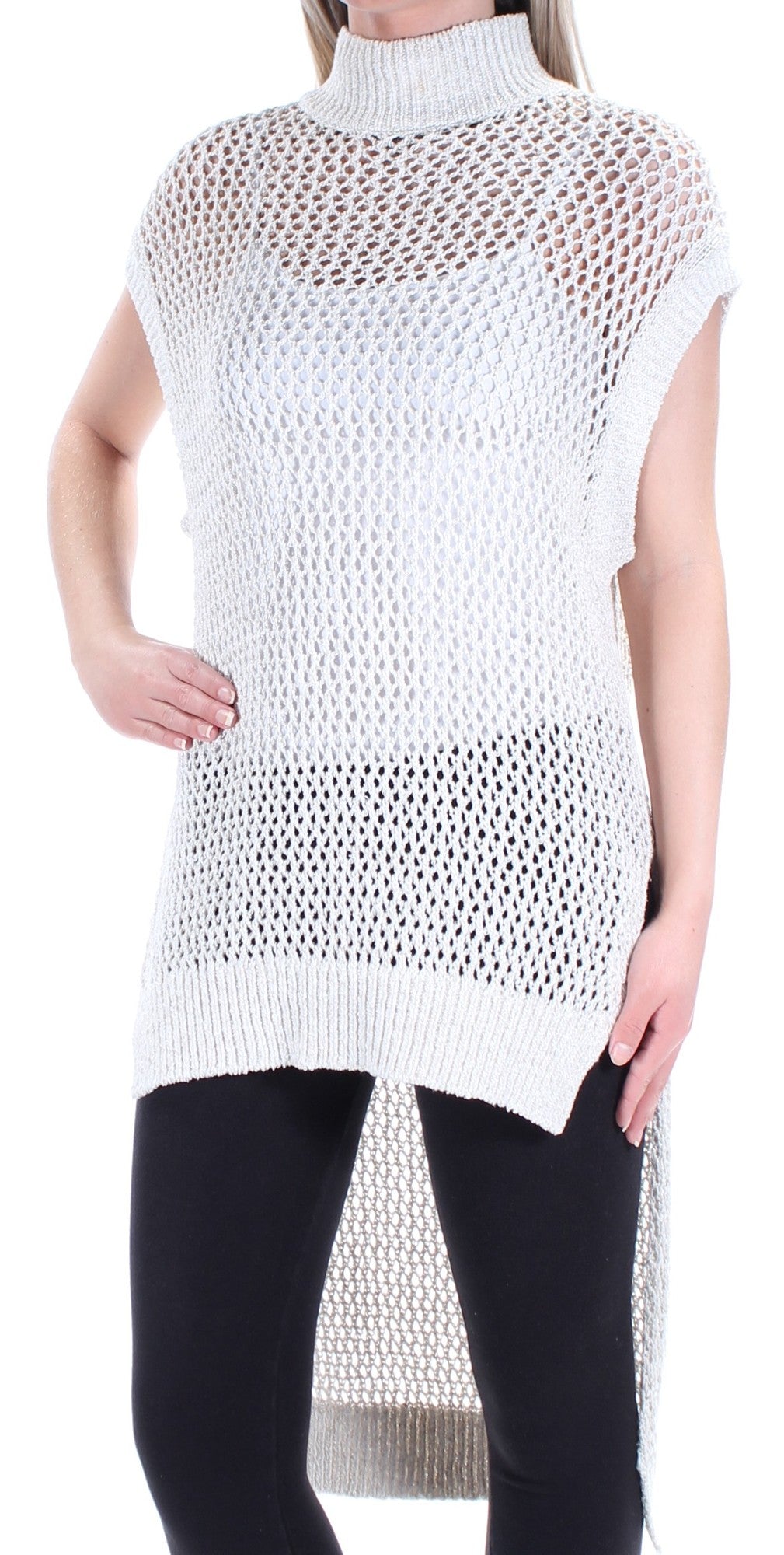 Free People Womens Shimmer Asymmetric Tunic Top Ivory XS