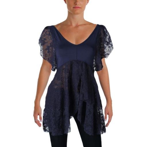 Free People Womens Mesh Tiered Butterfly Sleeves Bralette Navy S