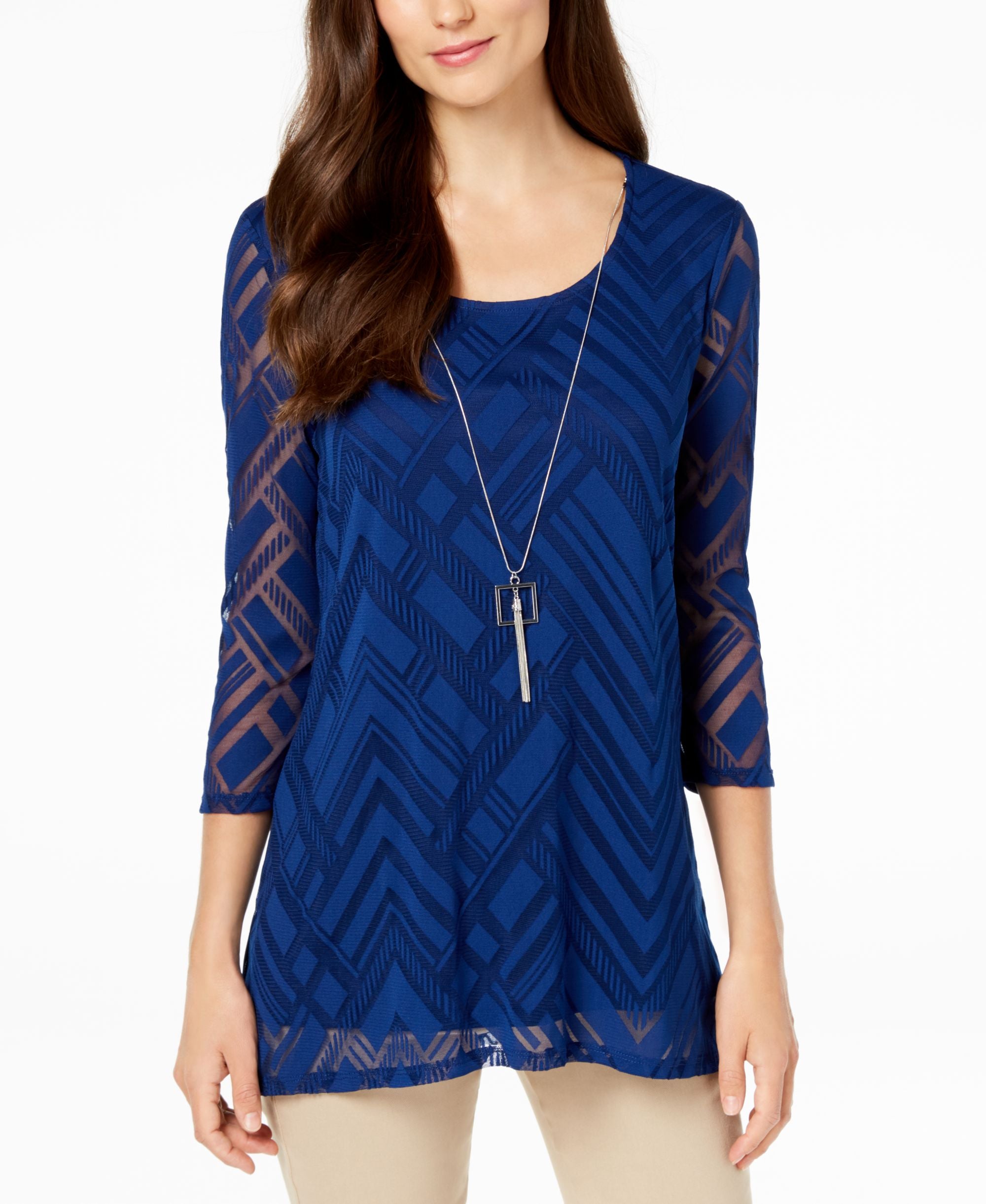 Petite Sheer-Overlay Removable-Necklace Top