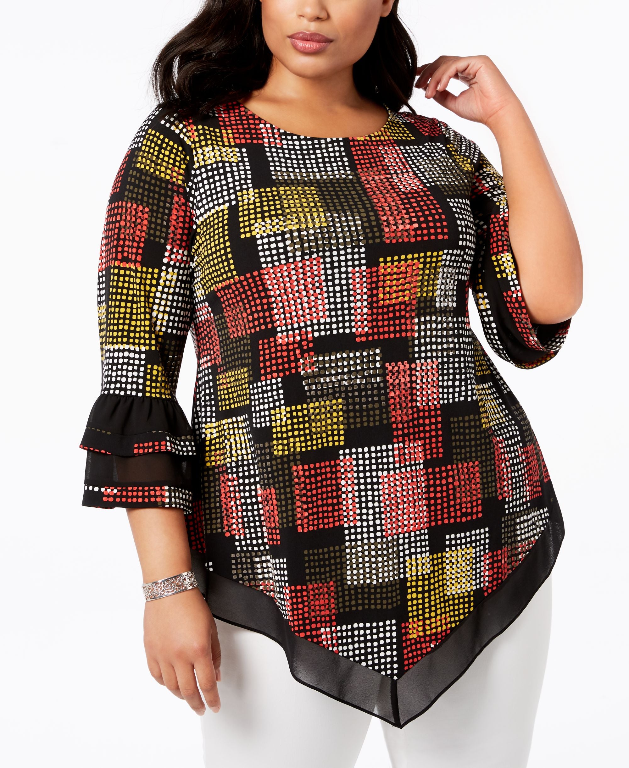 Alfani Plus Size Printed Bell Sleeve Top