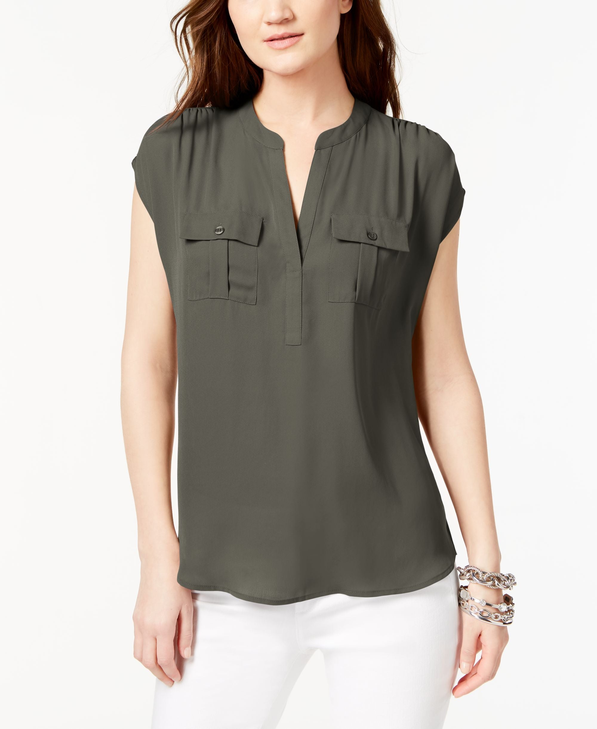 INC Petite Mixed-Media Utility Shirt