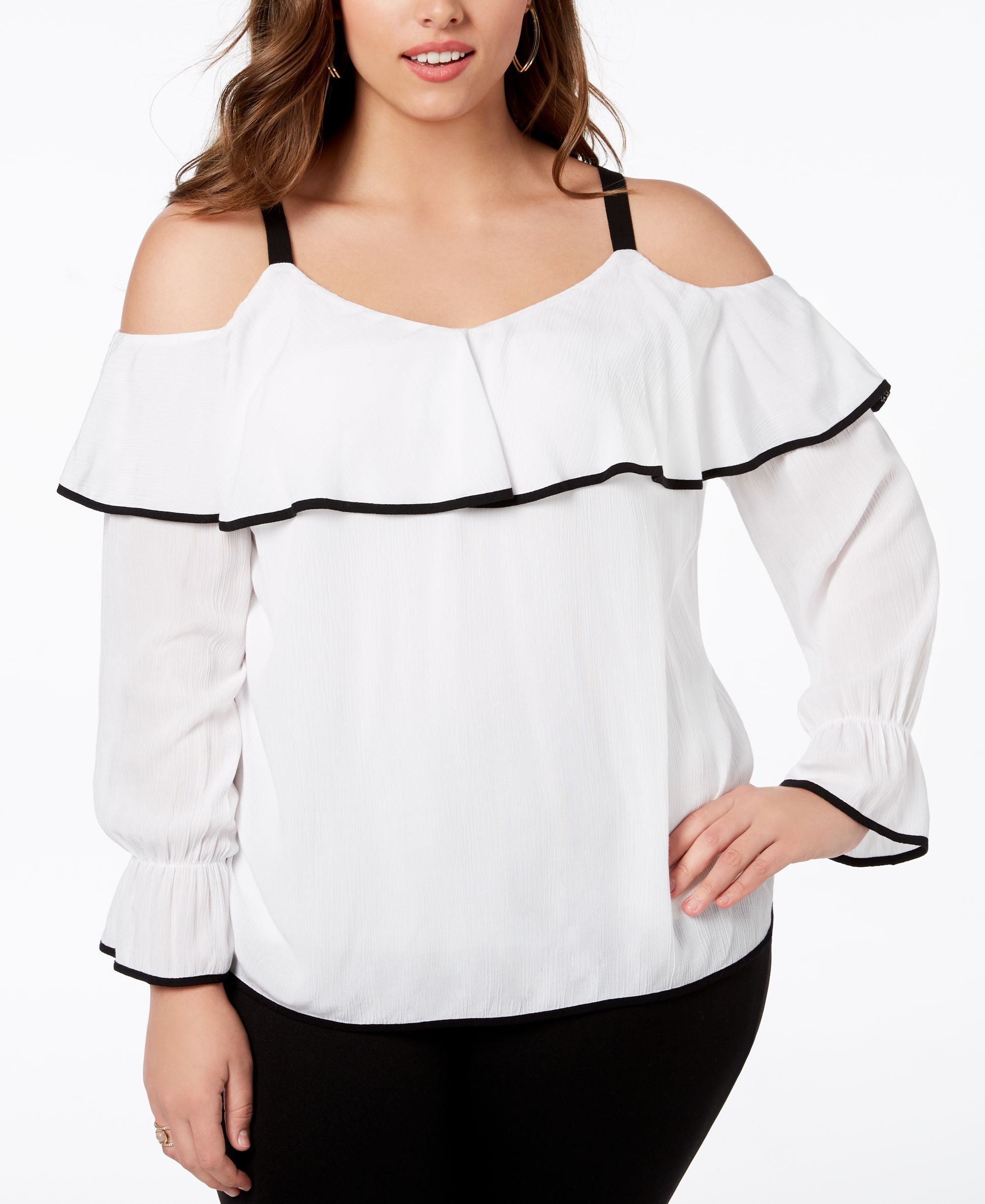 Plus Size Ruffled Cold Shoulder Top