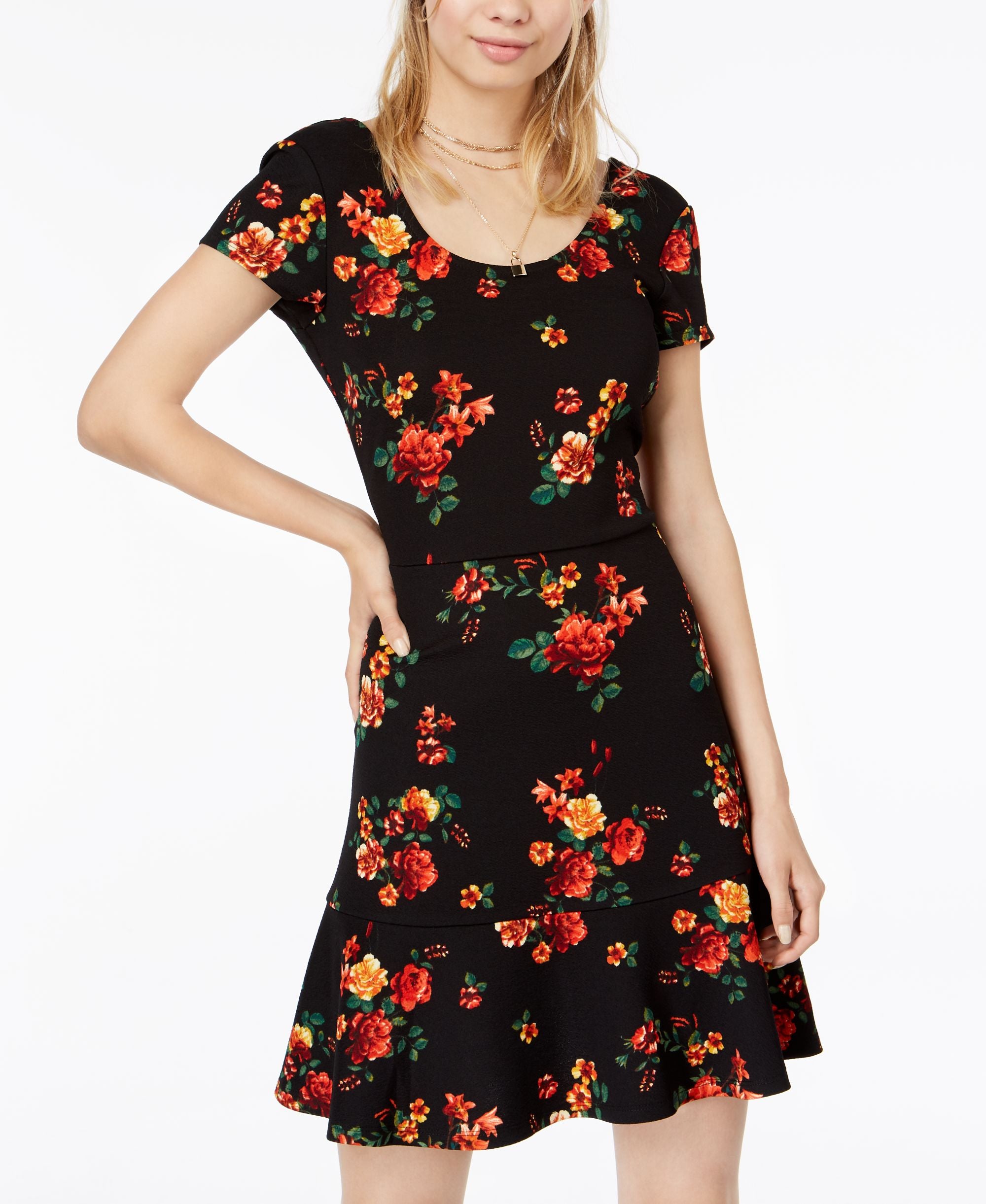 Planet Gold Juniors Printed Fit Flare Dress