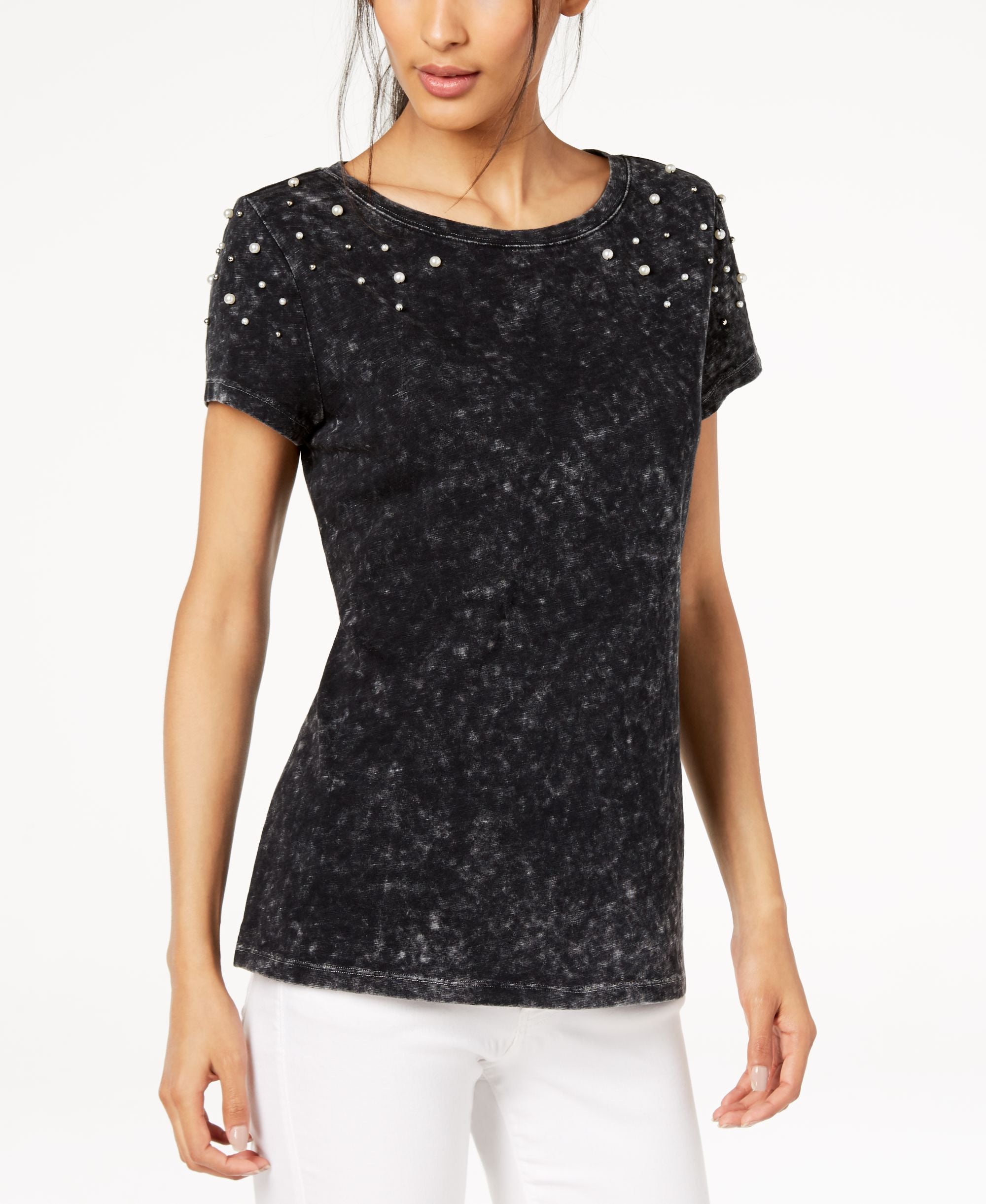 INC Petite Cotton Faux-Pearl-Embellished T-Shirt