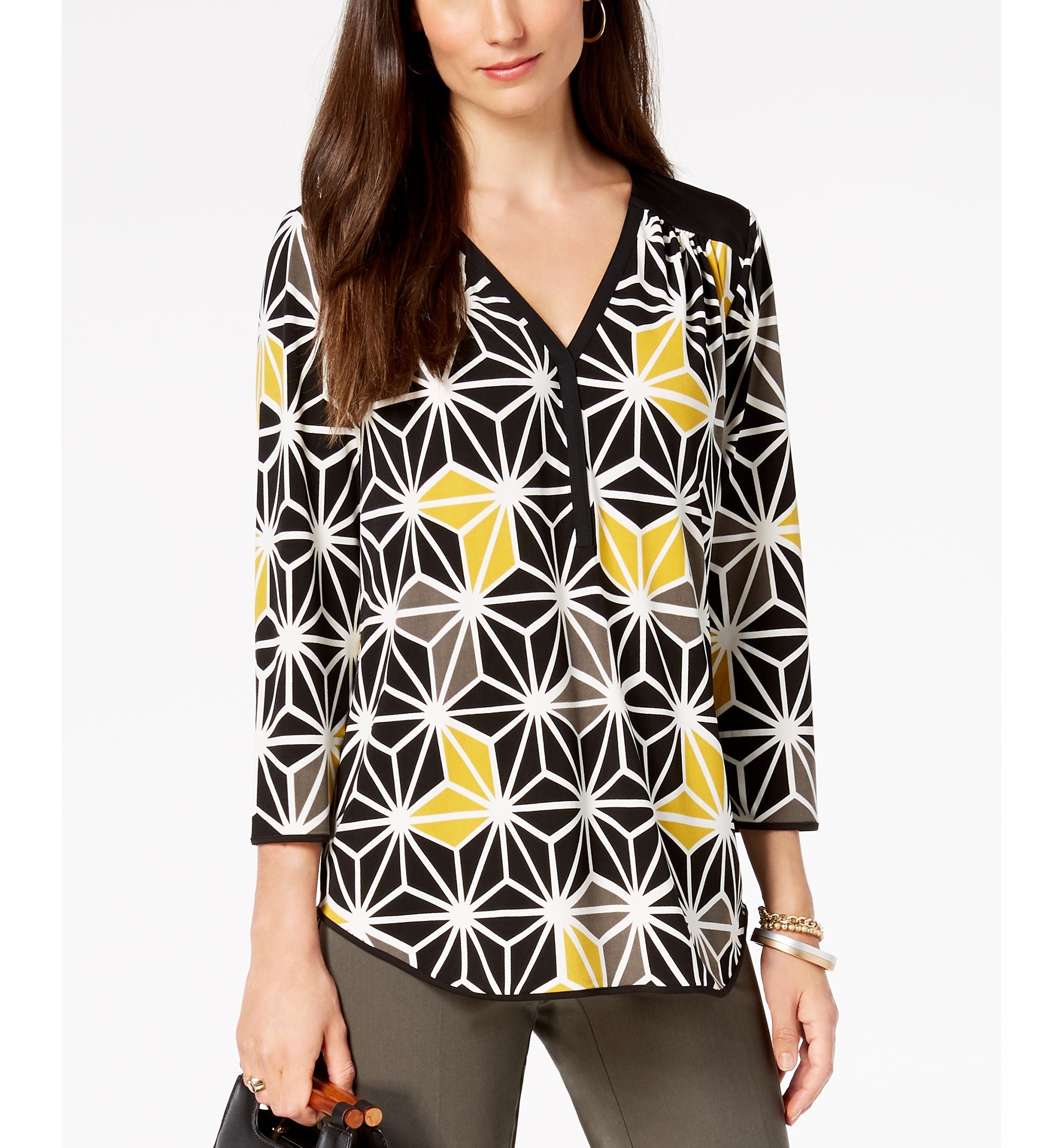 Alfani Printed Y Neck Top