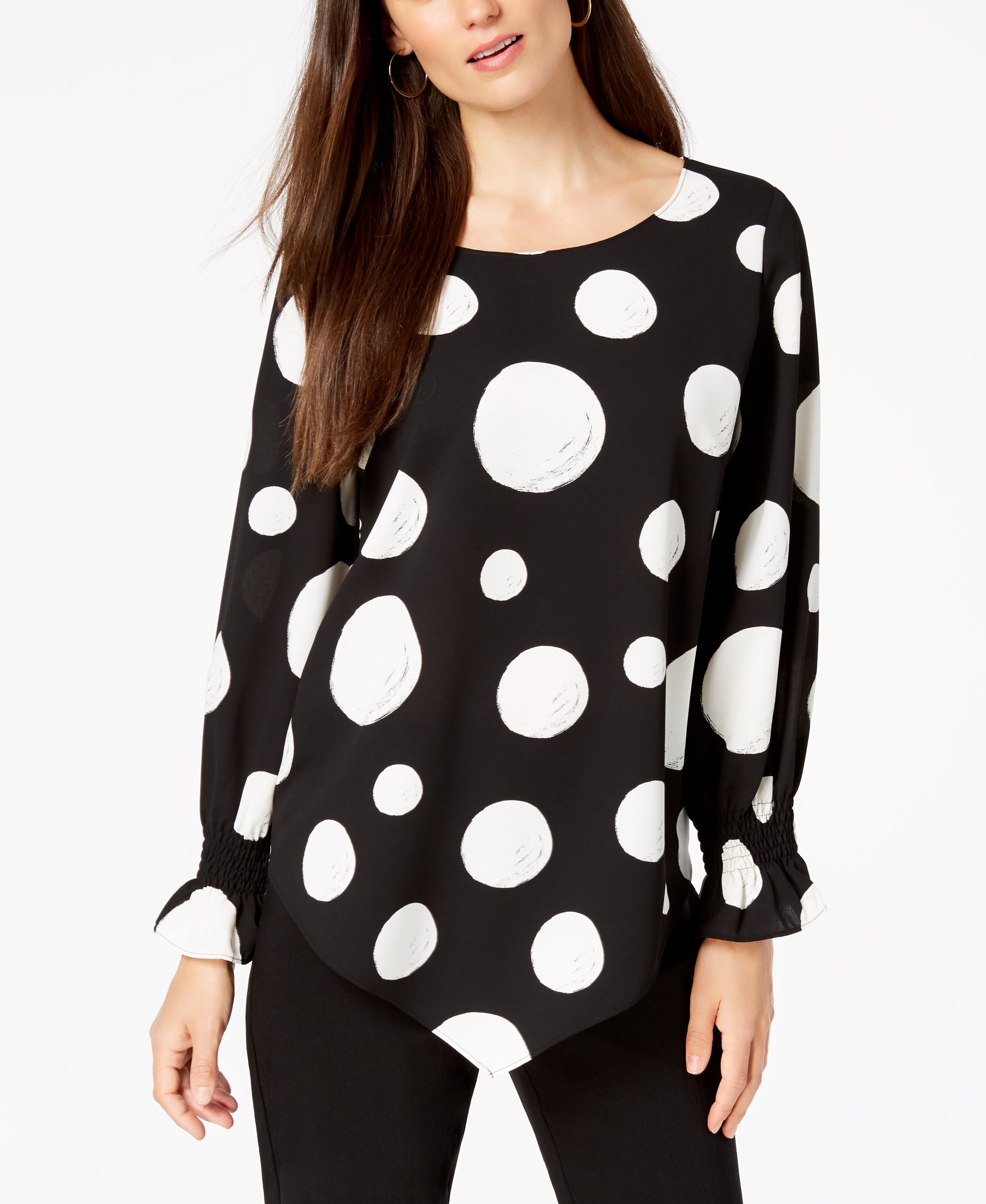 Printed V-Hem Blouse