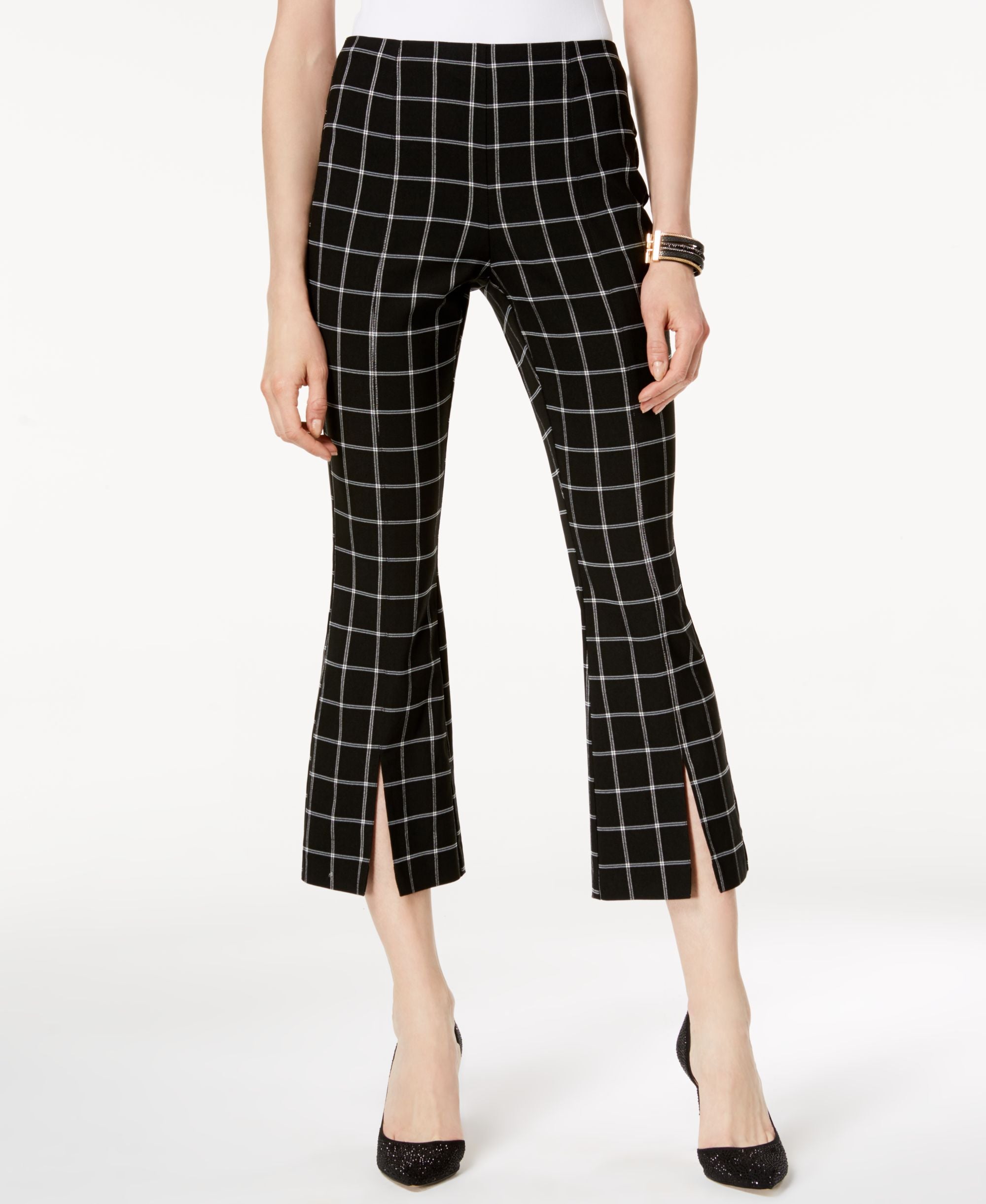 Plaid Cropped Kick Flare Pants