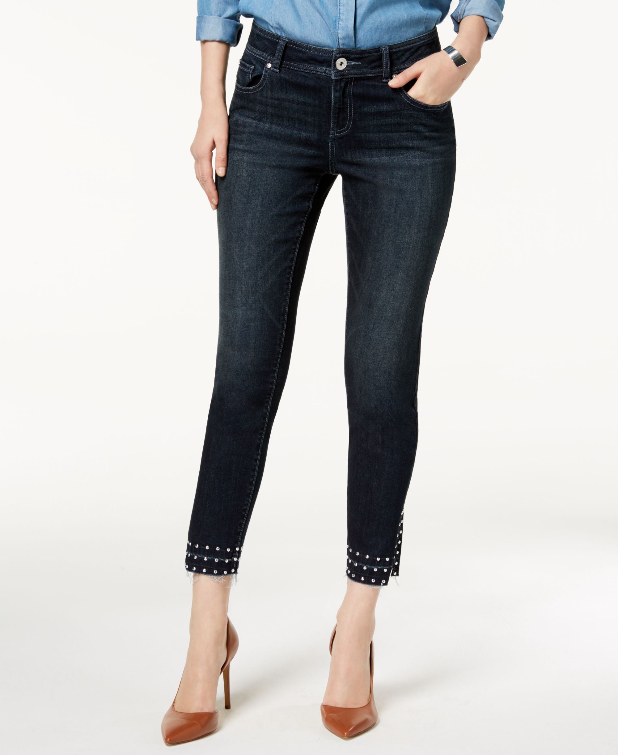 Curvy Fit Studded Released Hem Skinny Jeans