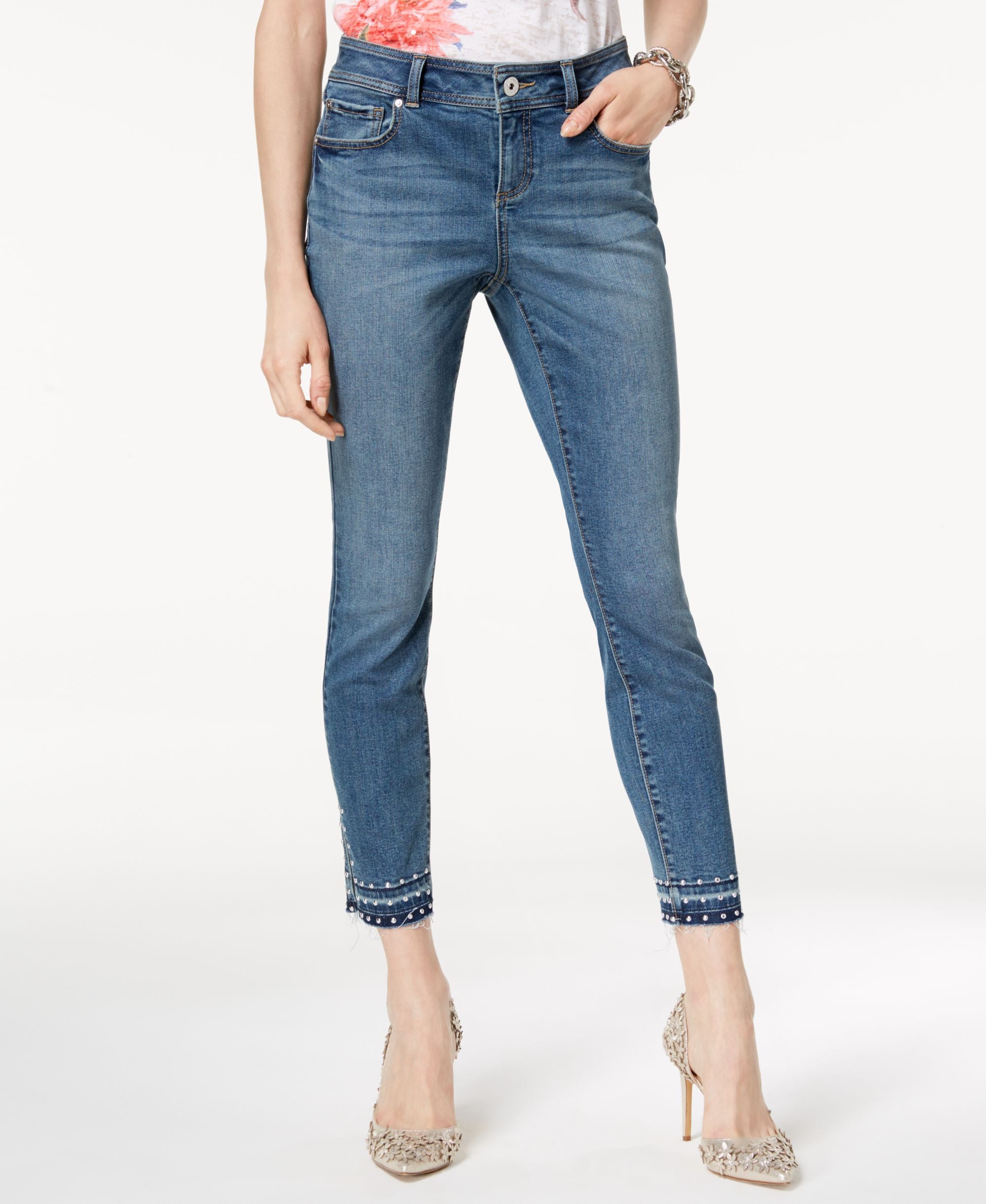 Curvy Fit Studded Released Hem Skinny Jeans