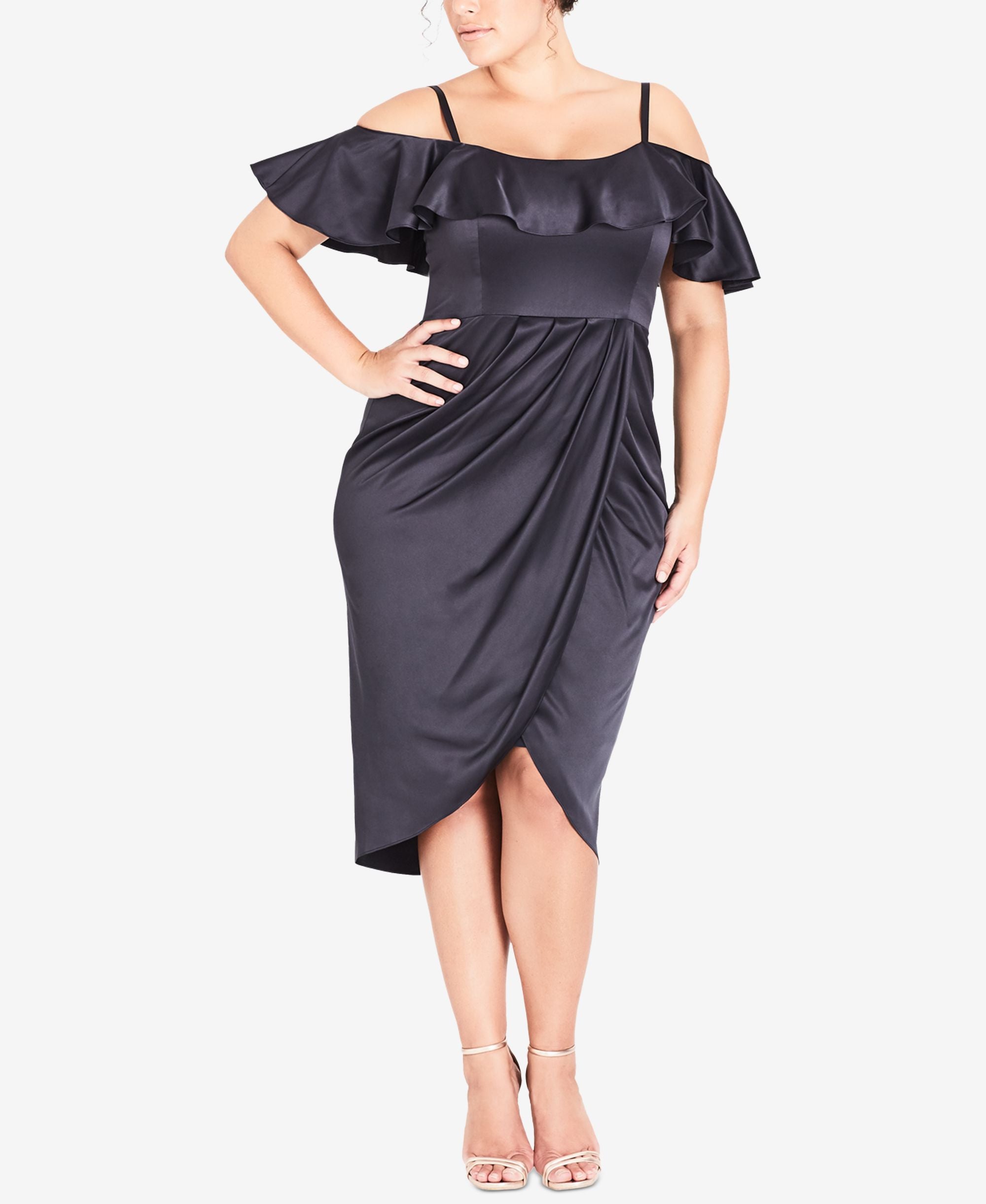 City Chic Trendy Plus Size Ruffled Cold Shoulder Dress