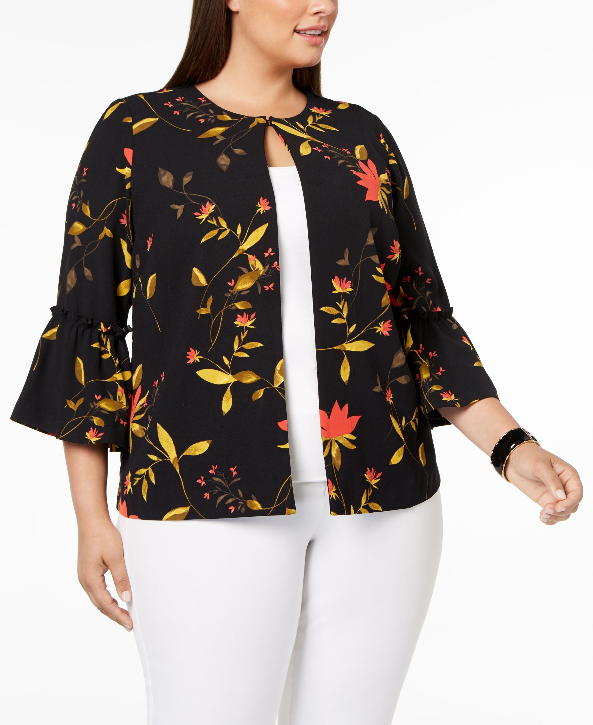 Alfani Plus Size Printed Bell Sleeve Jacket