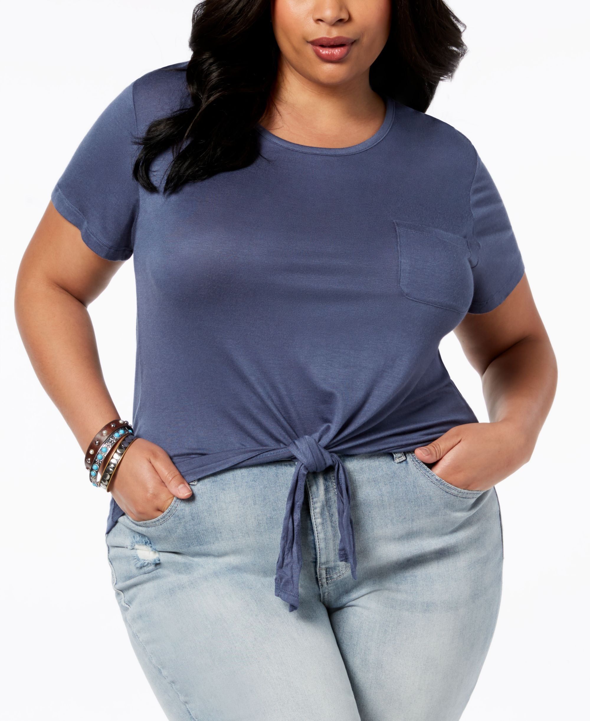 Abasix Trendy Plus Size Tie Front Top