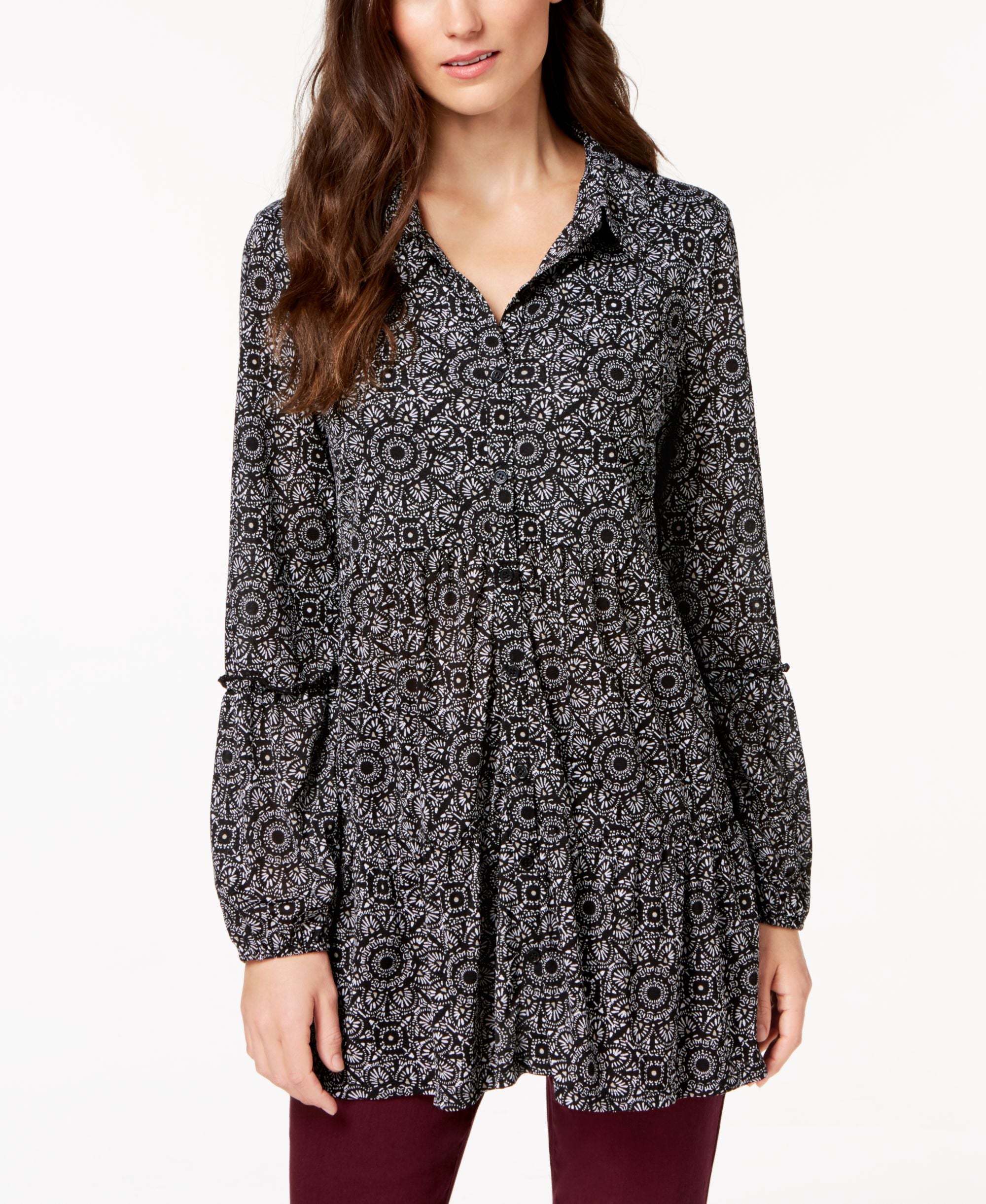 Style & Co Petite Printed Mesh Shirt