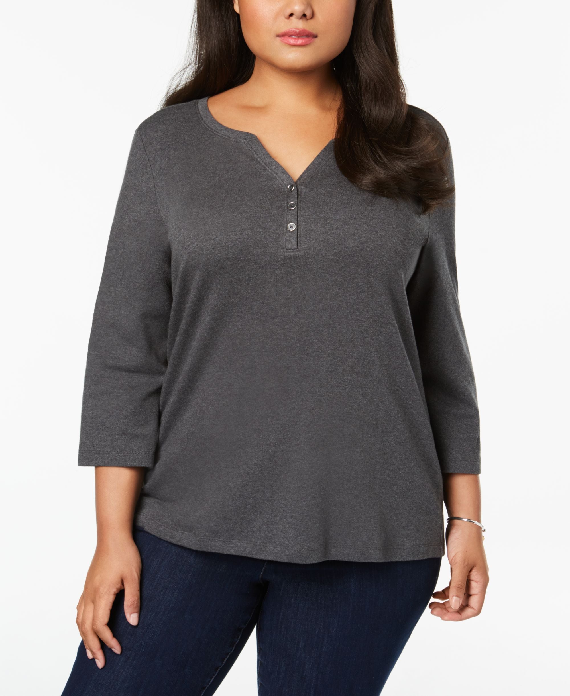 Plus Size Cotton Henley Top