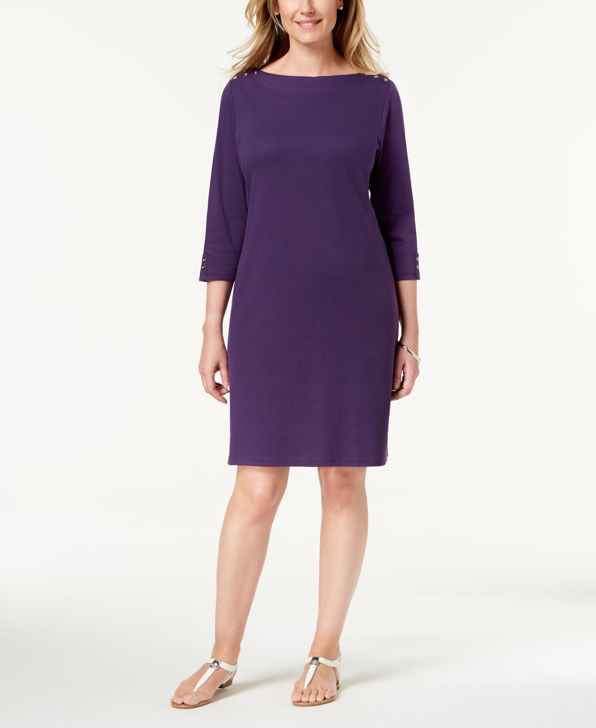 Karen Scott Petite Cotton Boat Neck Dress