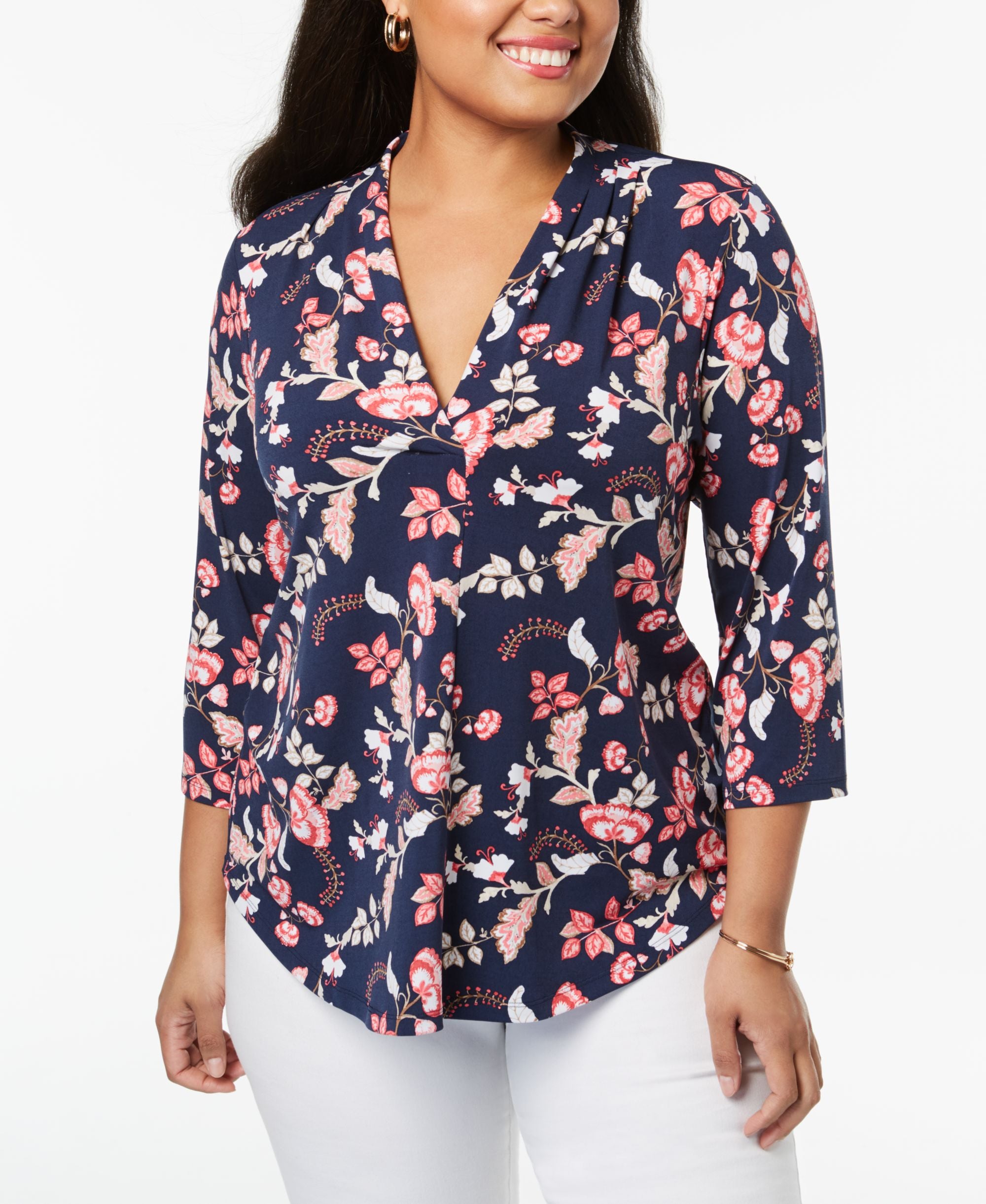 Charter Club Plus Size Printed 3/4 Sleeve Top