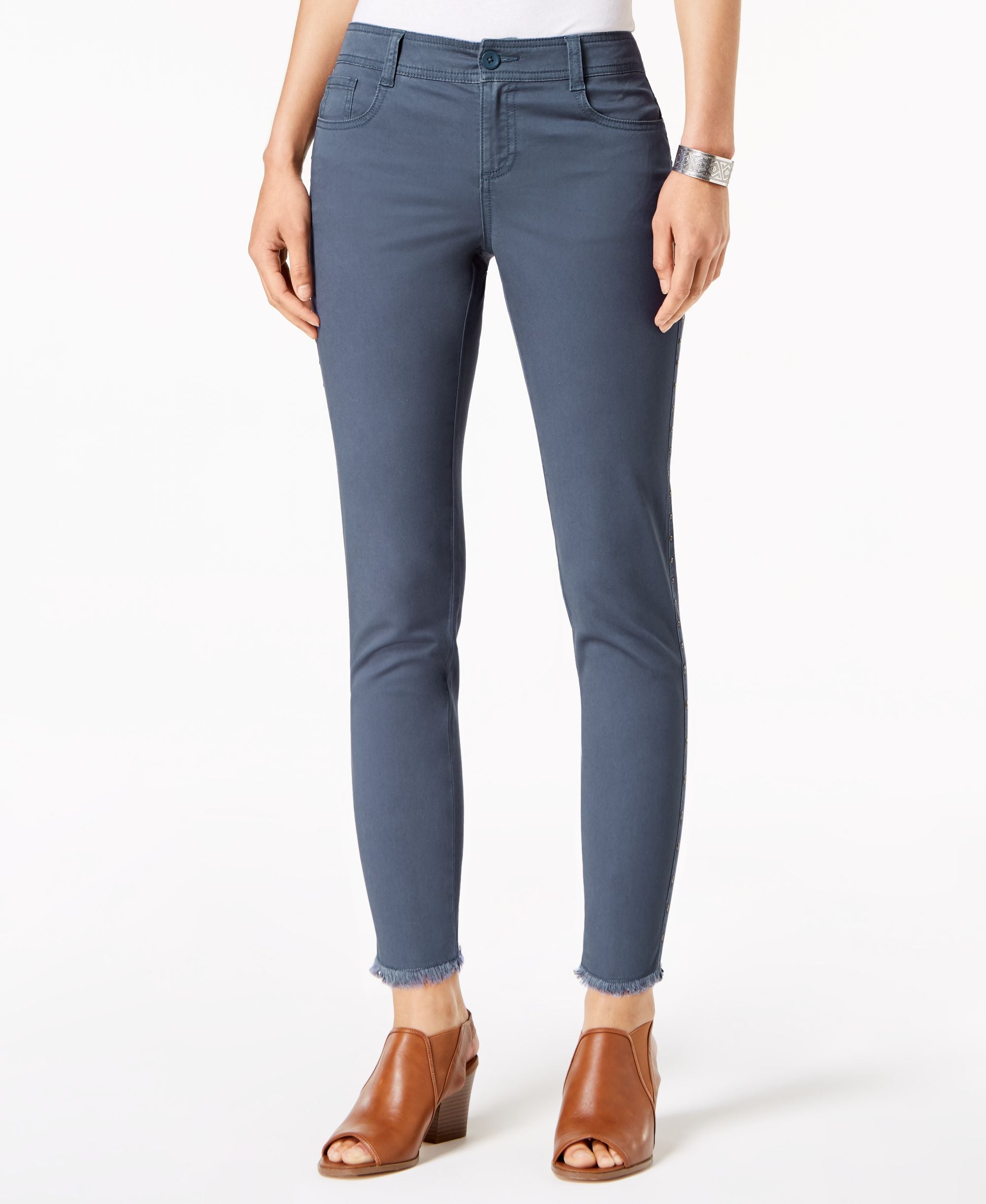 Style & Co Petite Fray Hem Studded Skinny Pants