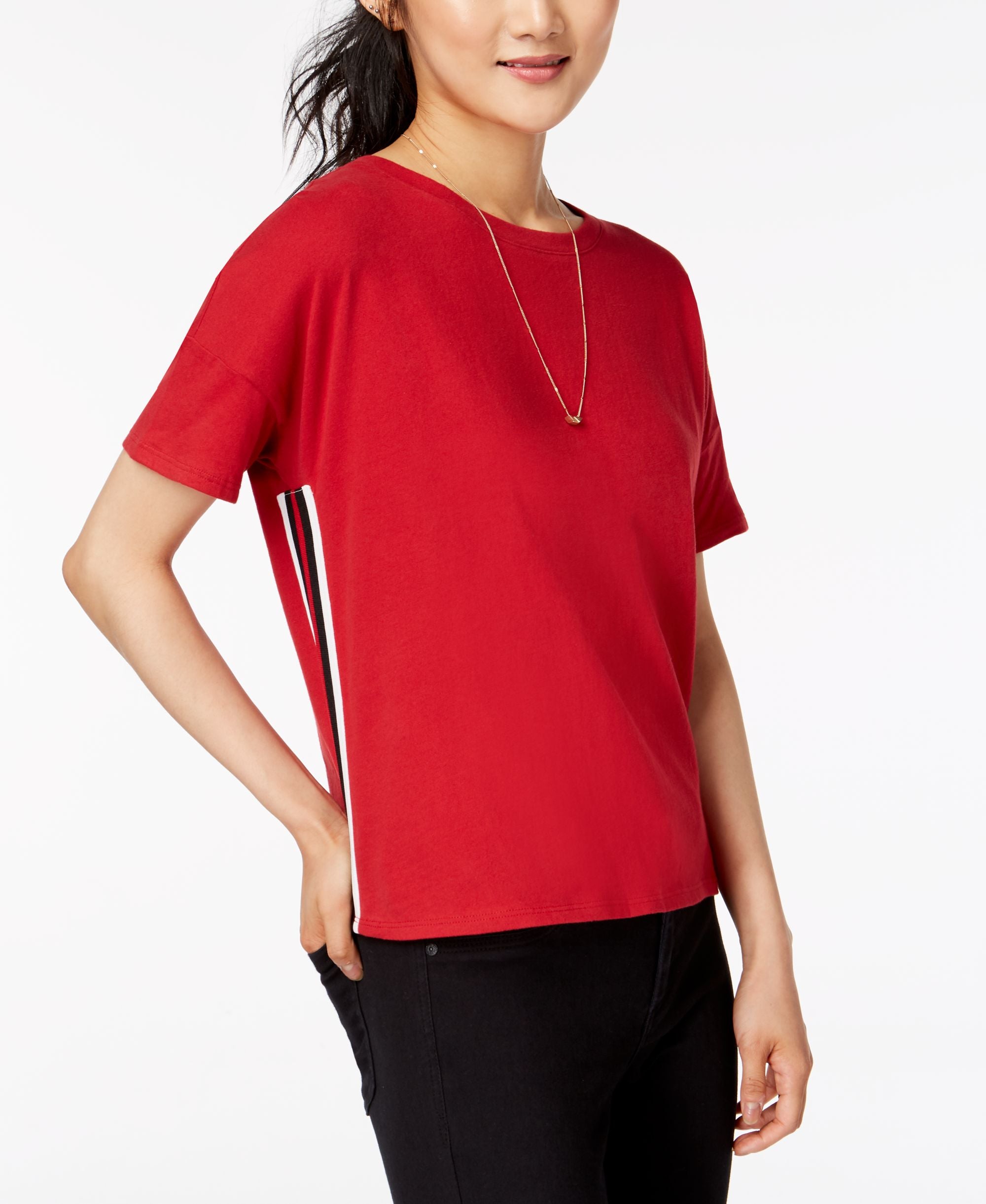 Juniors' Cotton Side-Stripe T-Shirt