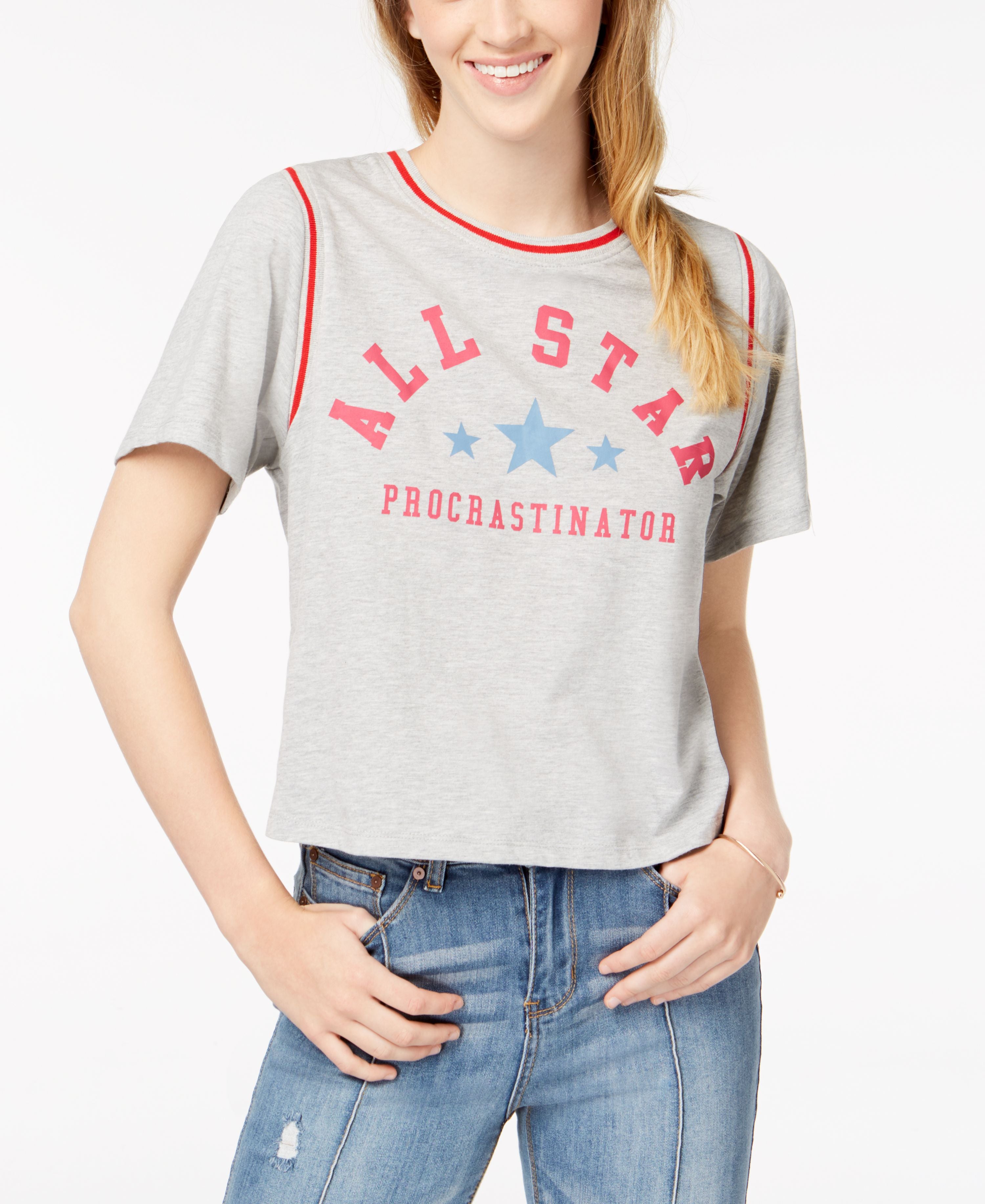 Love Tribe Juniors' All-Star Procrastinator Graphic T-Shirt Heather Grey XL