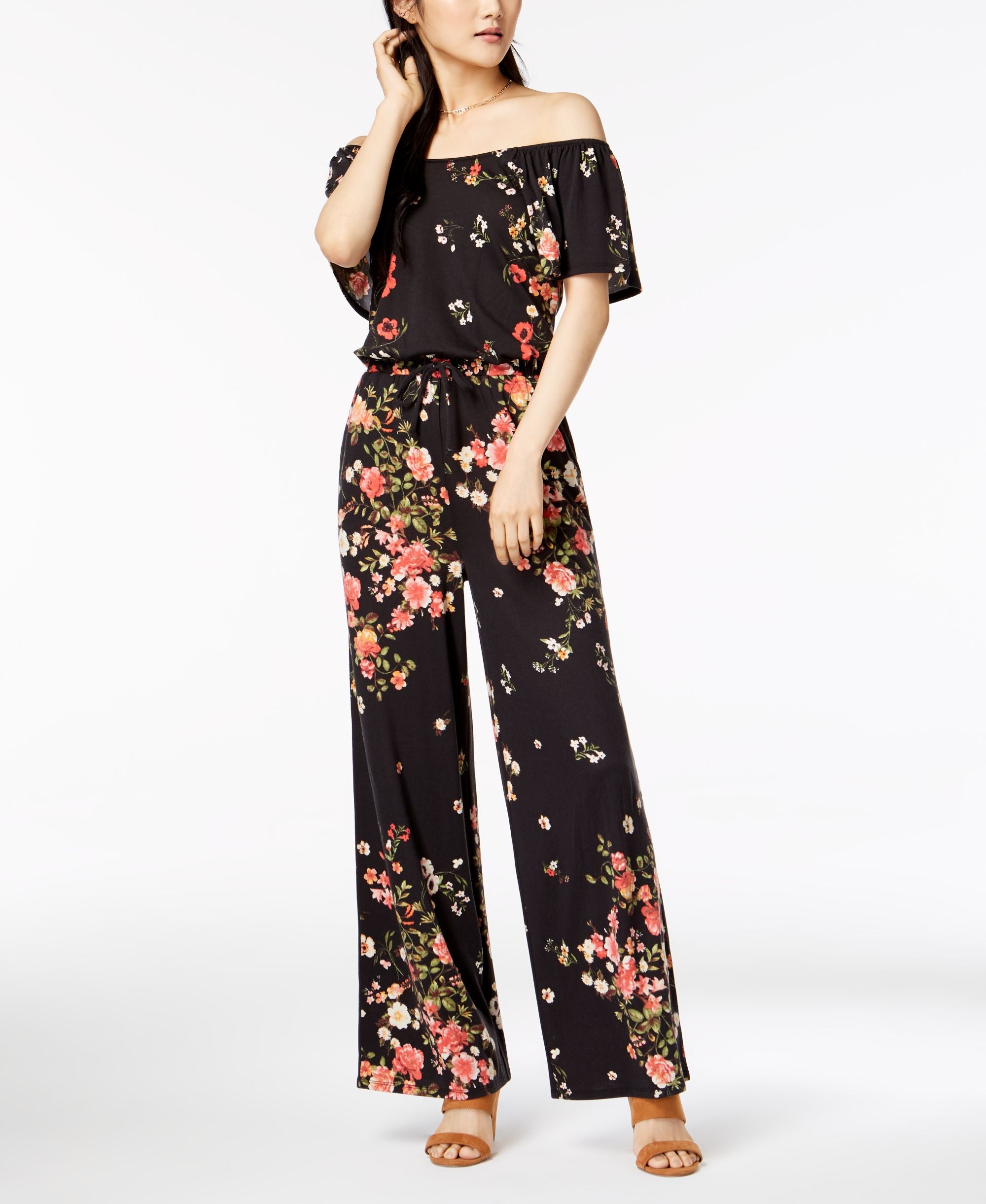 Derek Heart Juniors Printed Off The Shoulder Jumpsuit
