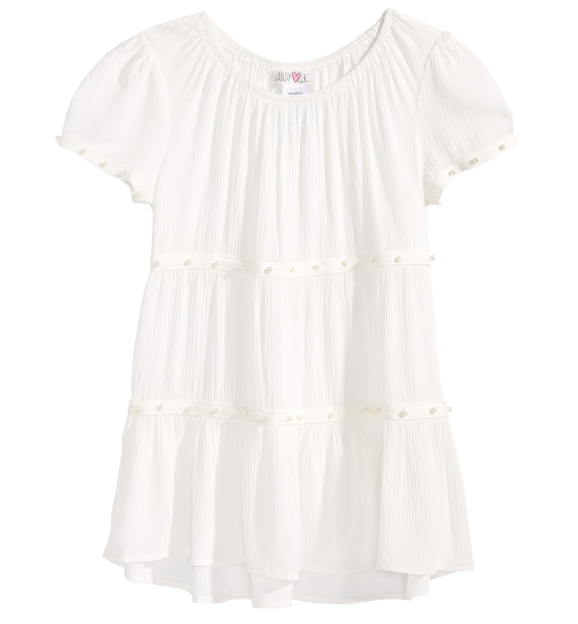 Kandy Kiss Big Girls Pearl Trim Gauze Top