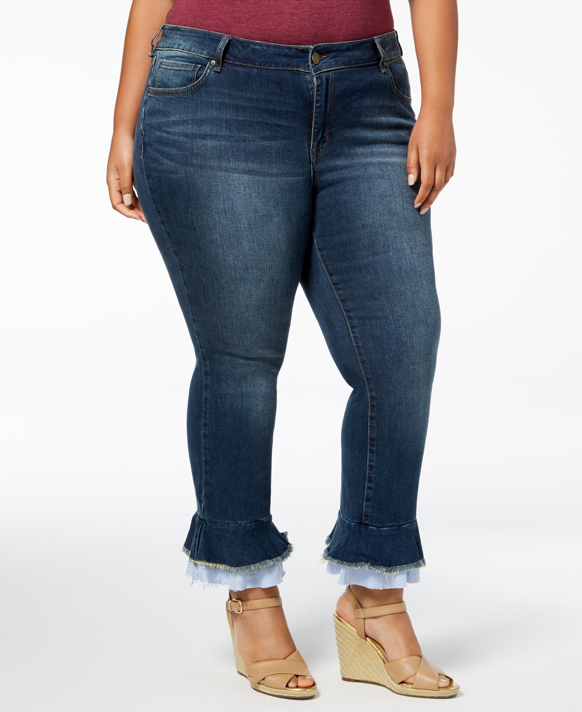 WILLIAMS RAST Plus Size Skinny Flared-Hem Ankle Jeans