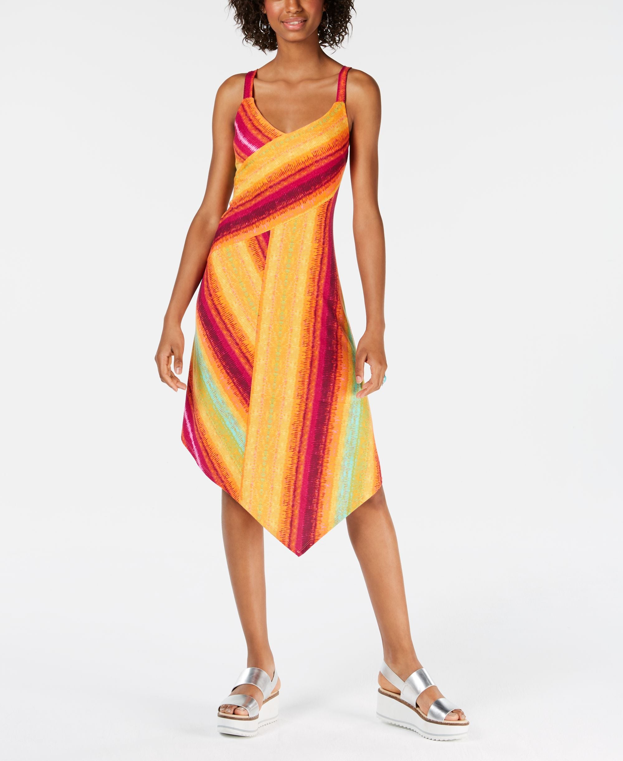 Be Bop Juniors Striped Asymmetrical Midi Dress