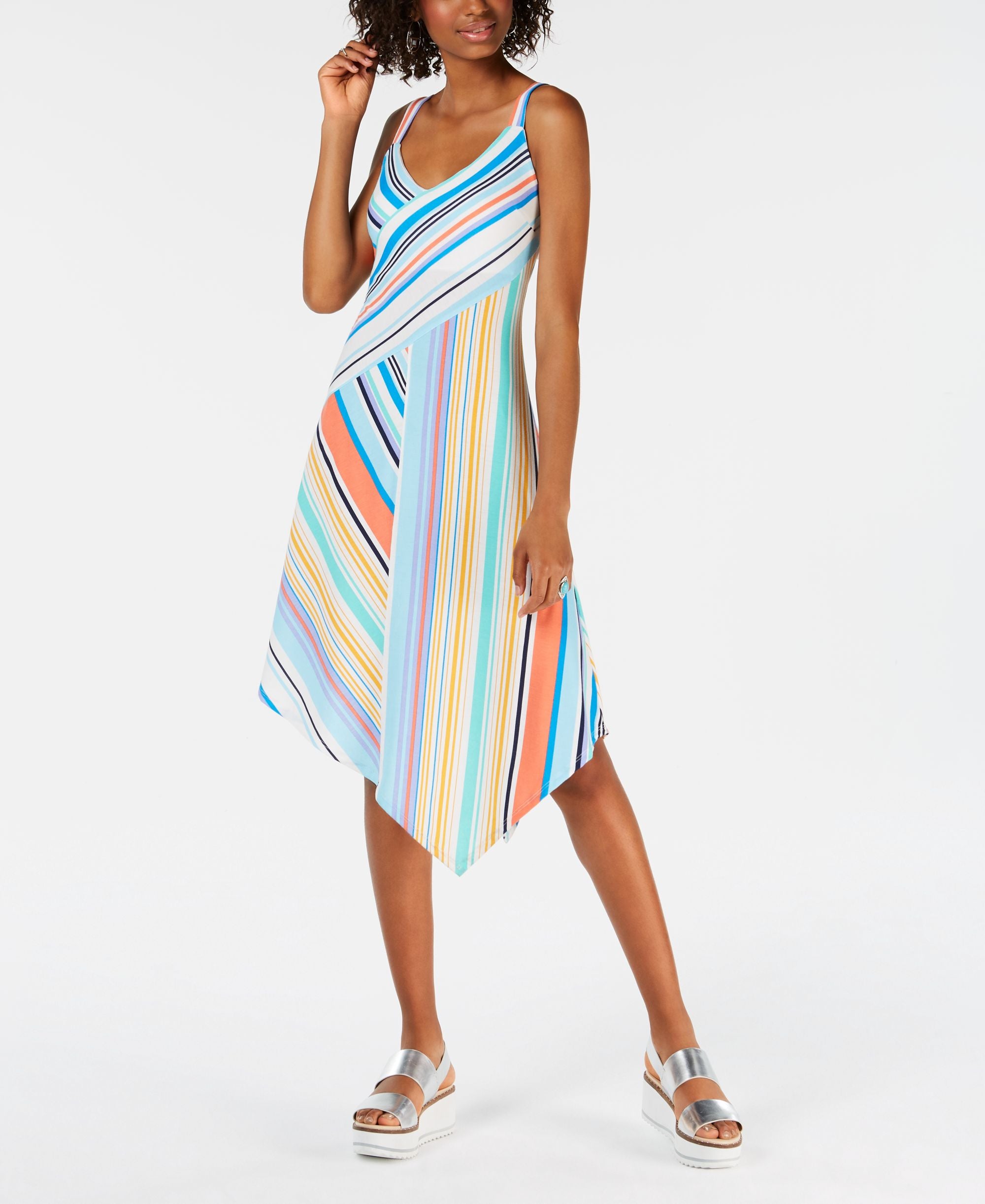 Be Bop Juniors Striped Asymmetrical Midi Dress