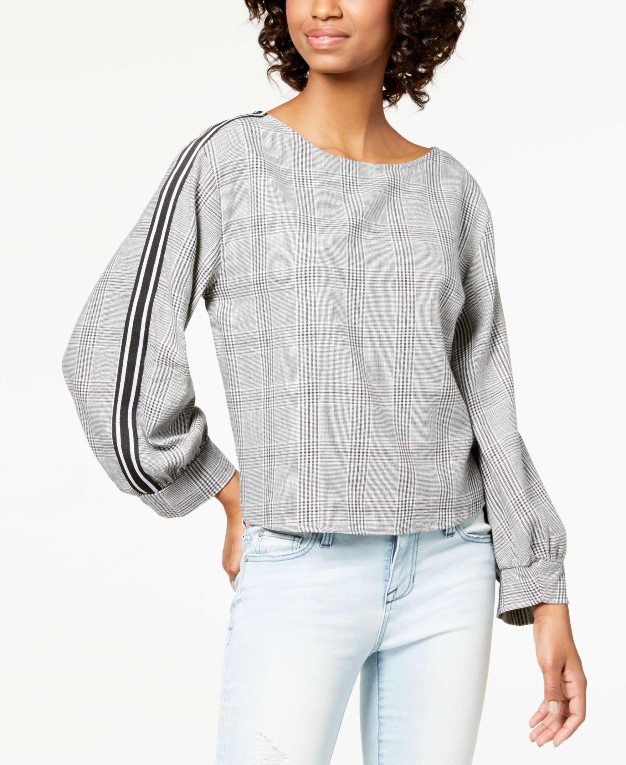 Juniors' Striped-Sleeve Top