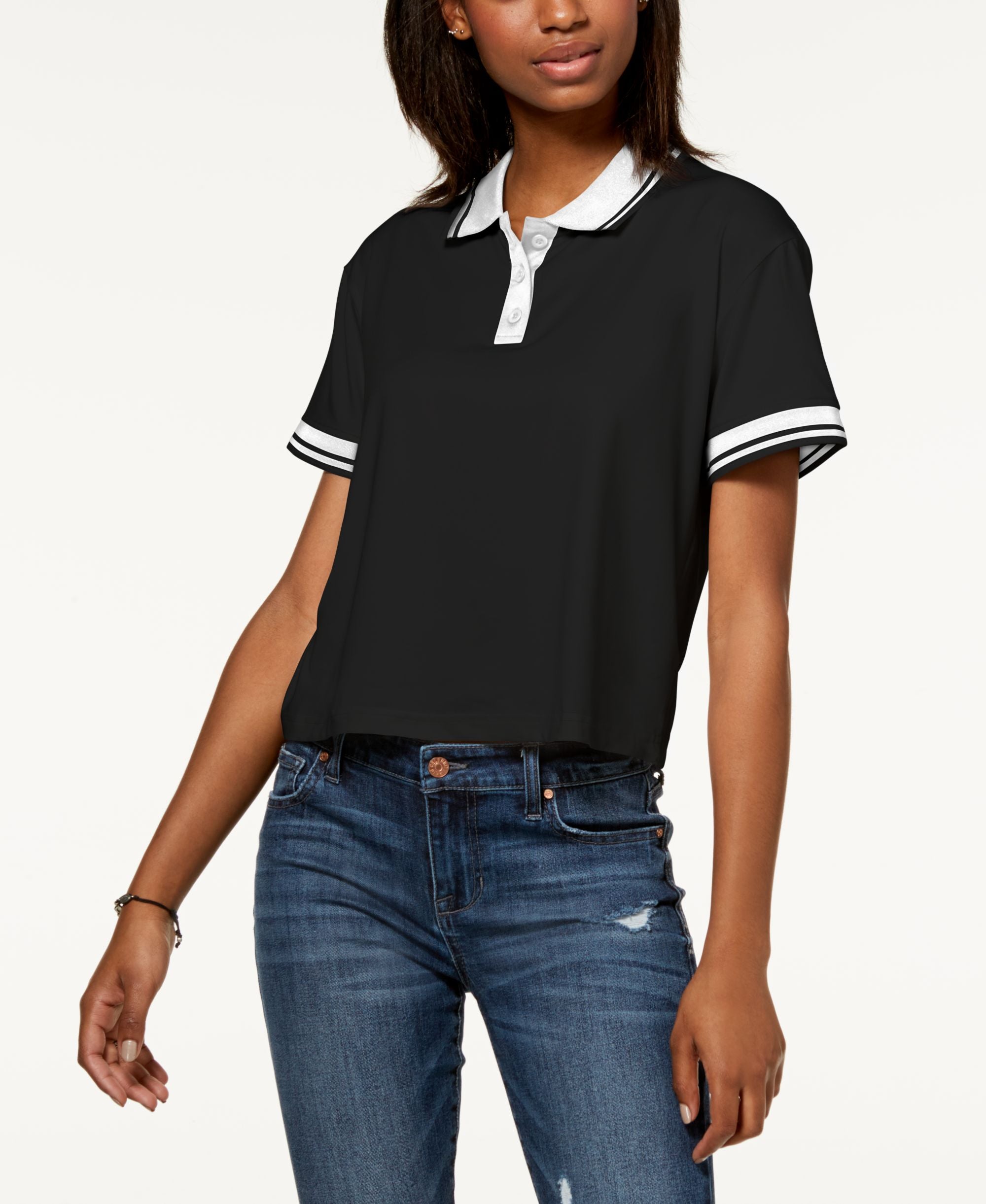 Juniors' Striped Contrast Polo