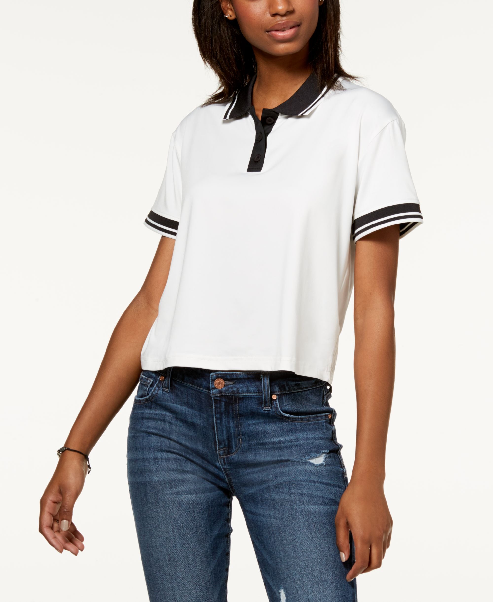 Juniors' Striped Contrast Polo