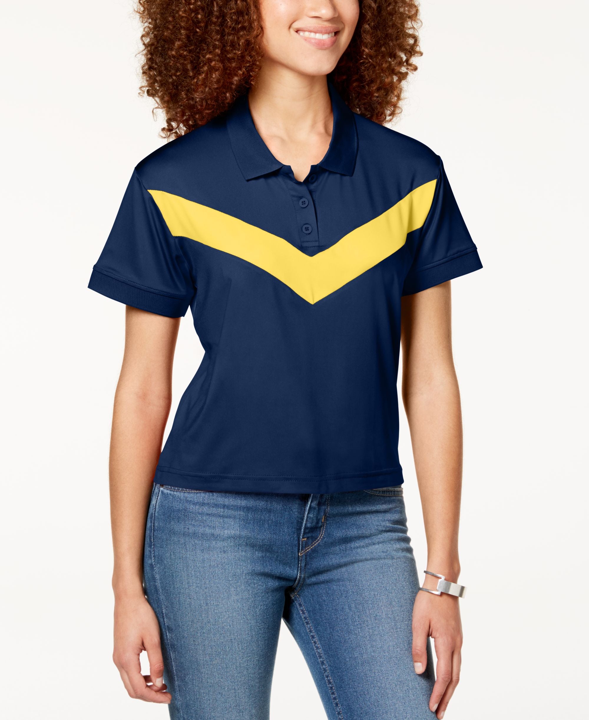 Almost Famous Juniors Cropped Chevron Stripe Polo