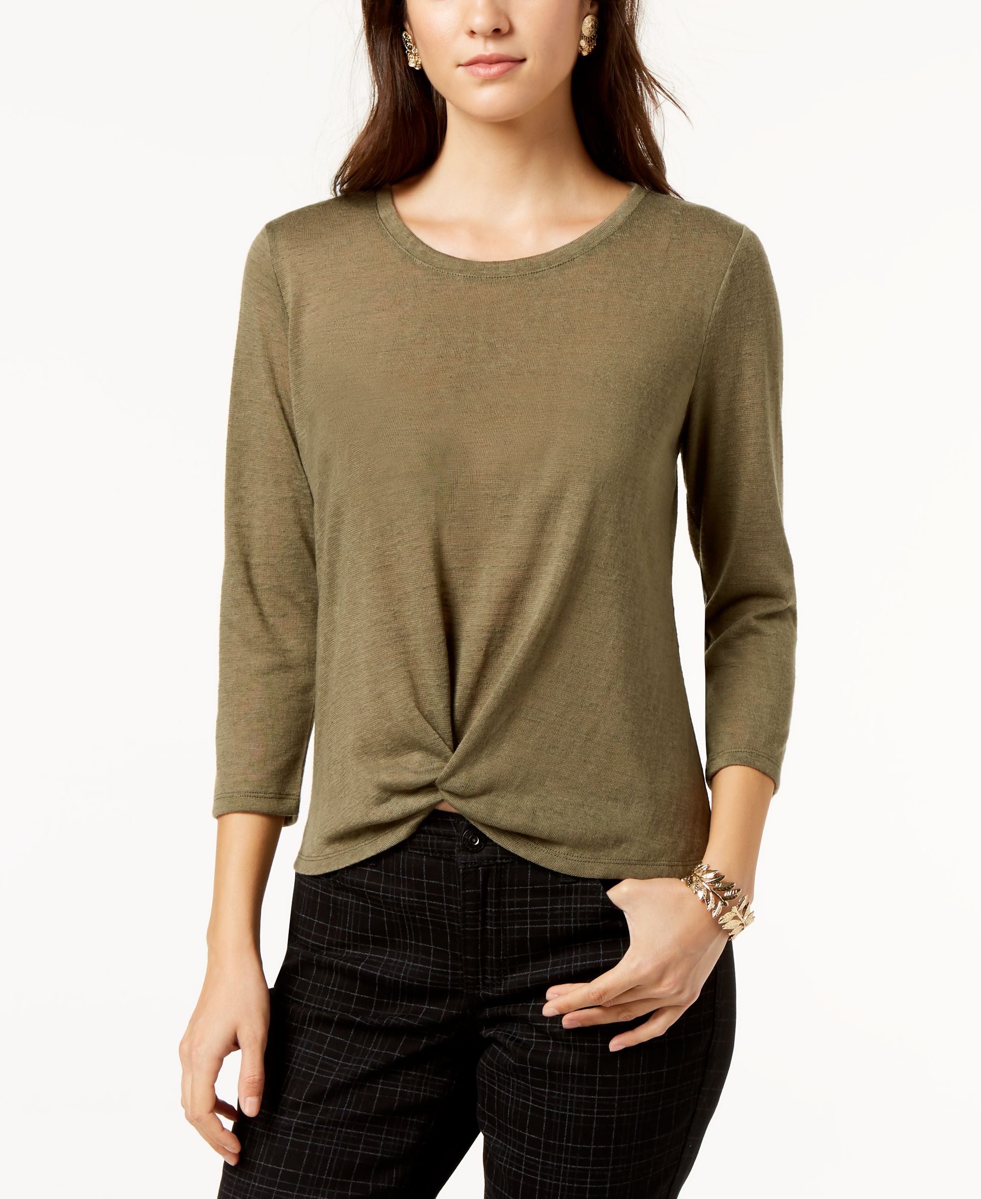Style & Co Petite Knot Front Top