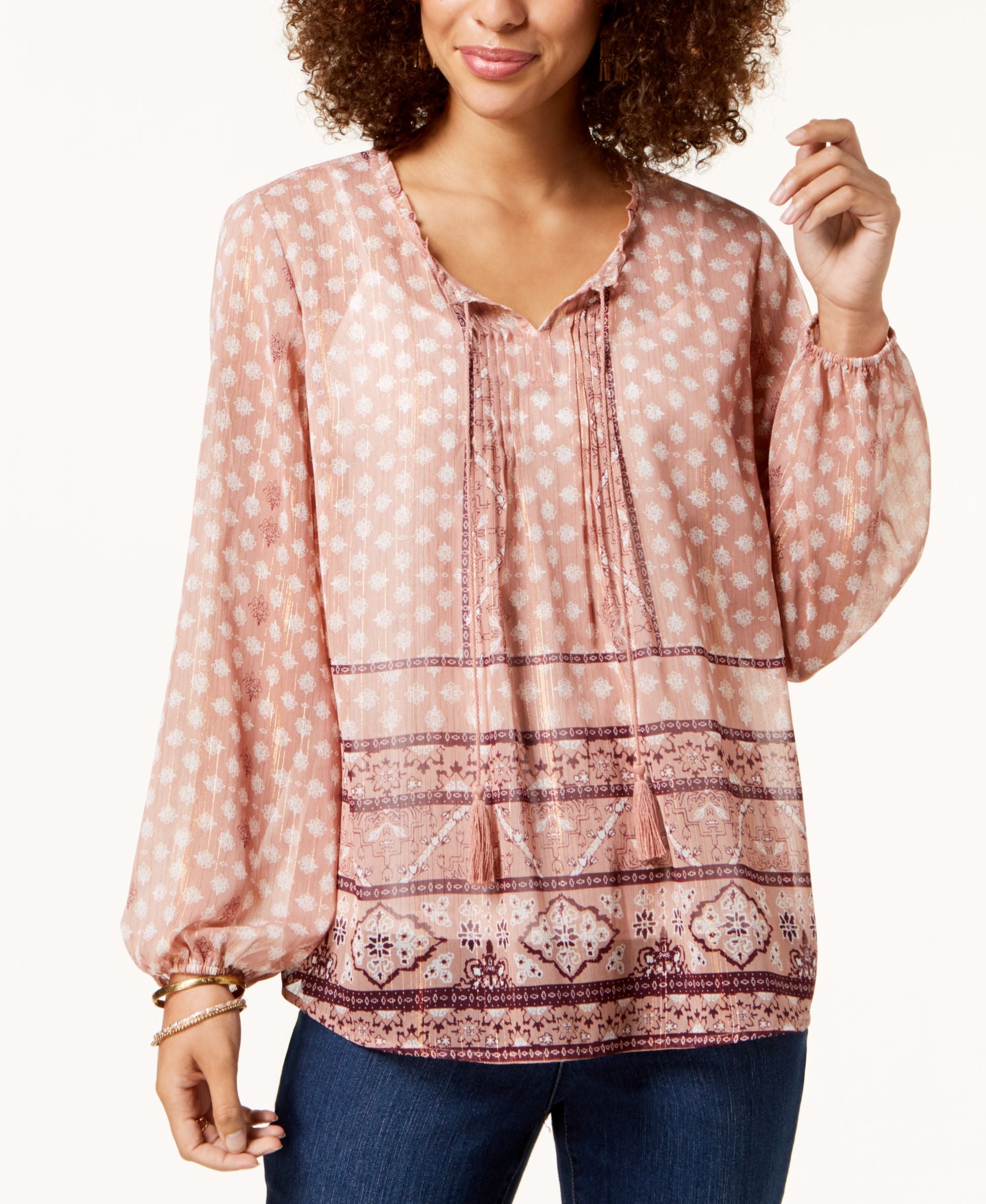 Style & Co Printed Peasant Top