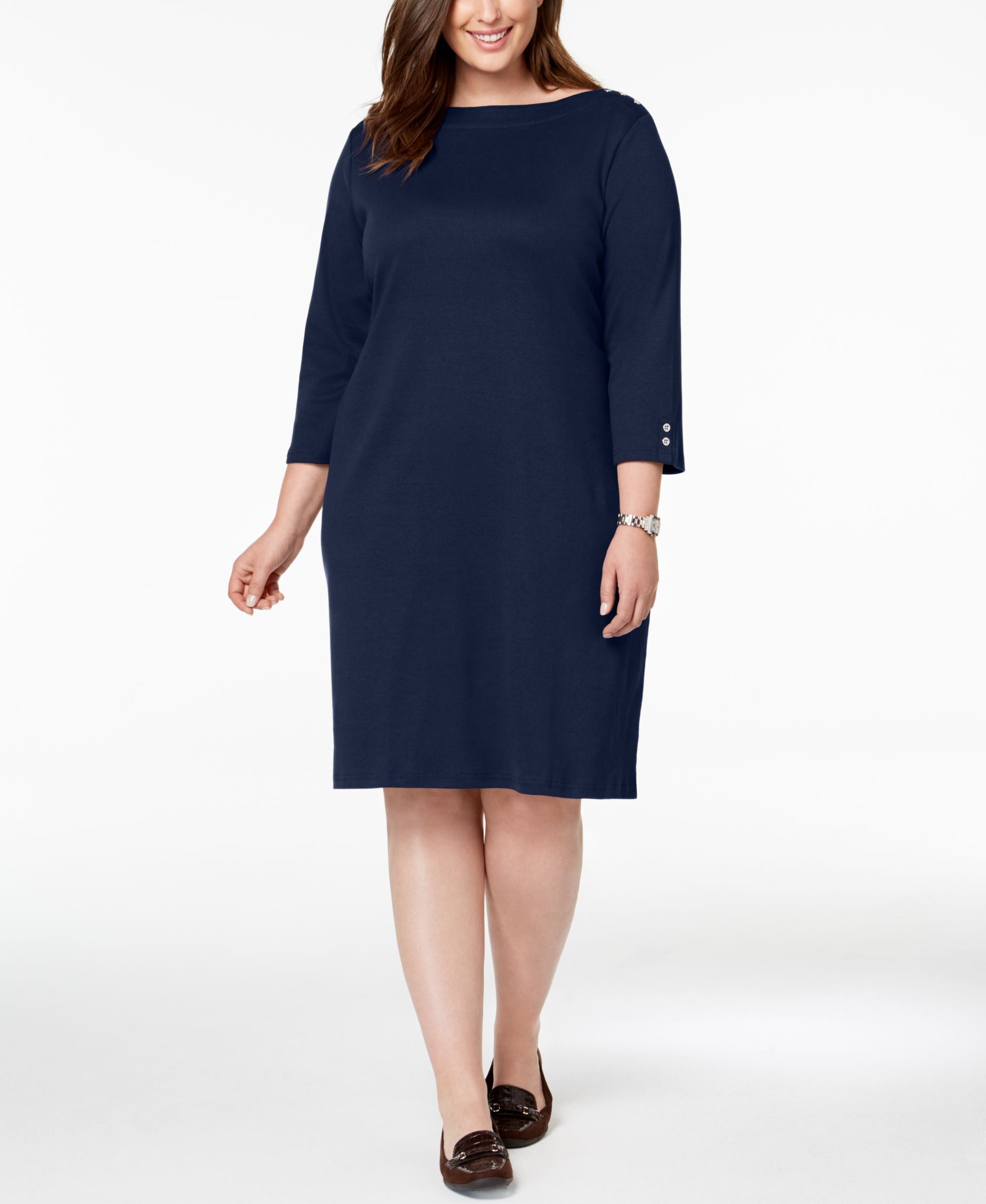 Karen Scott Plus Size Button Embellished Cotton Dress