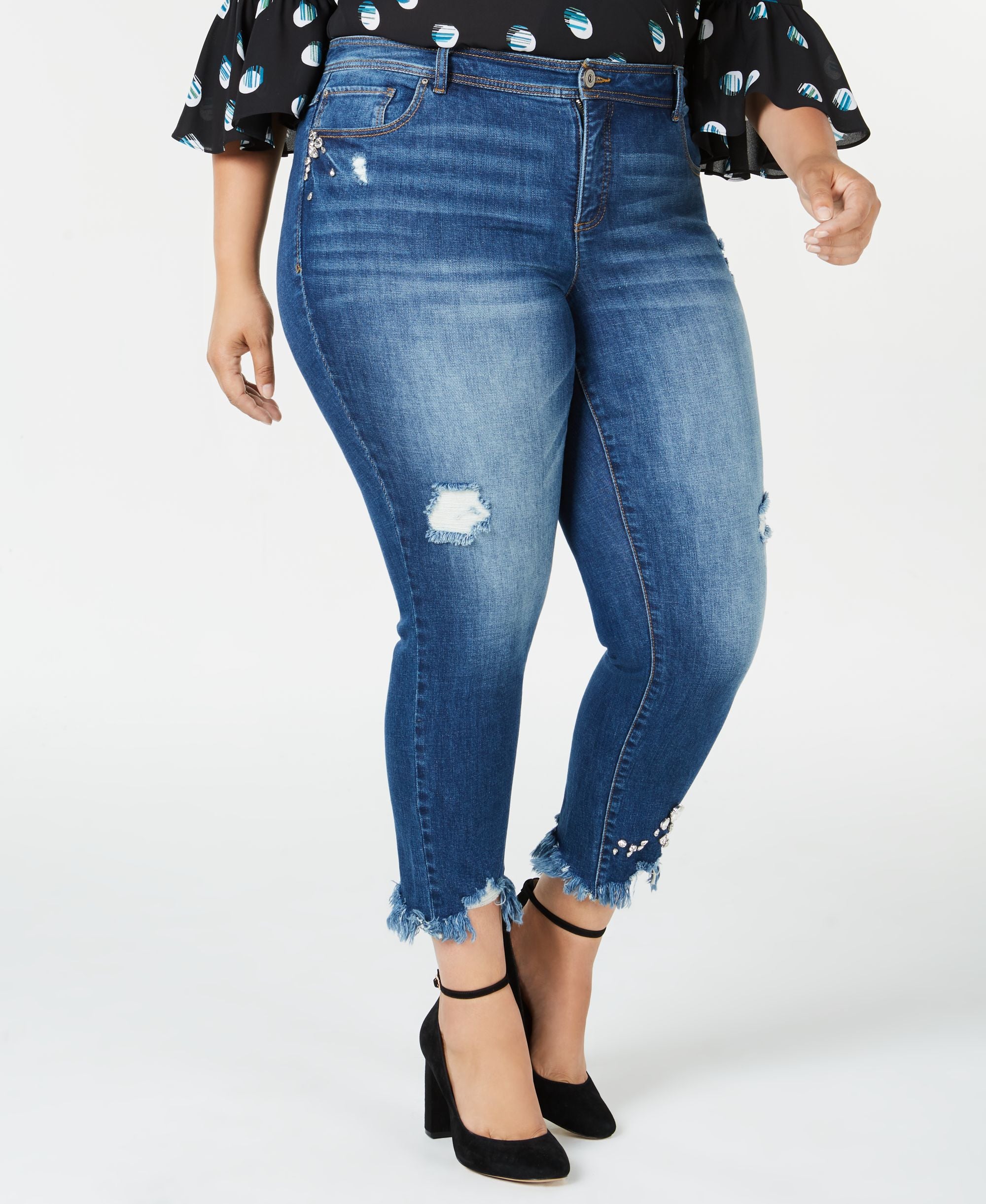 Plus Size Embellished Distressed Skinny Jeans