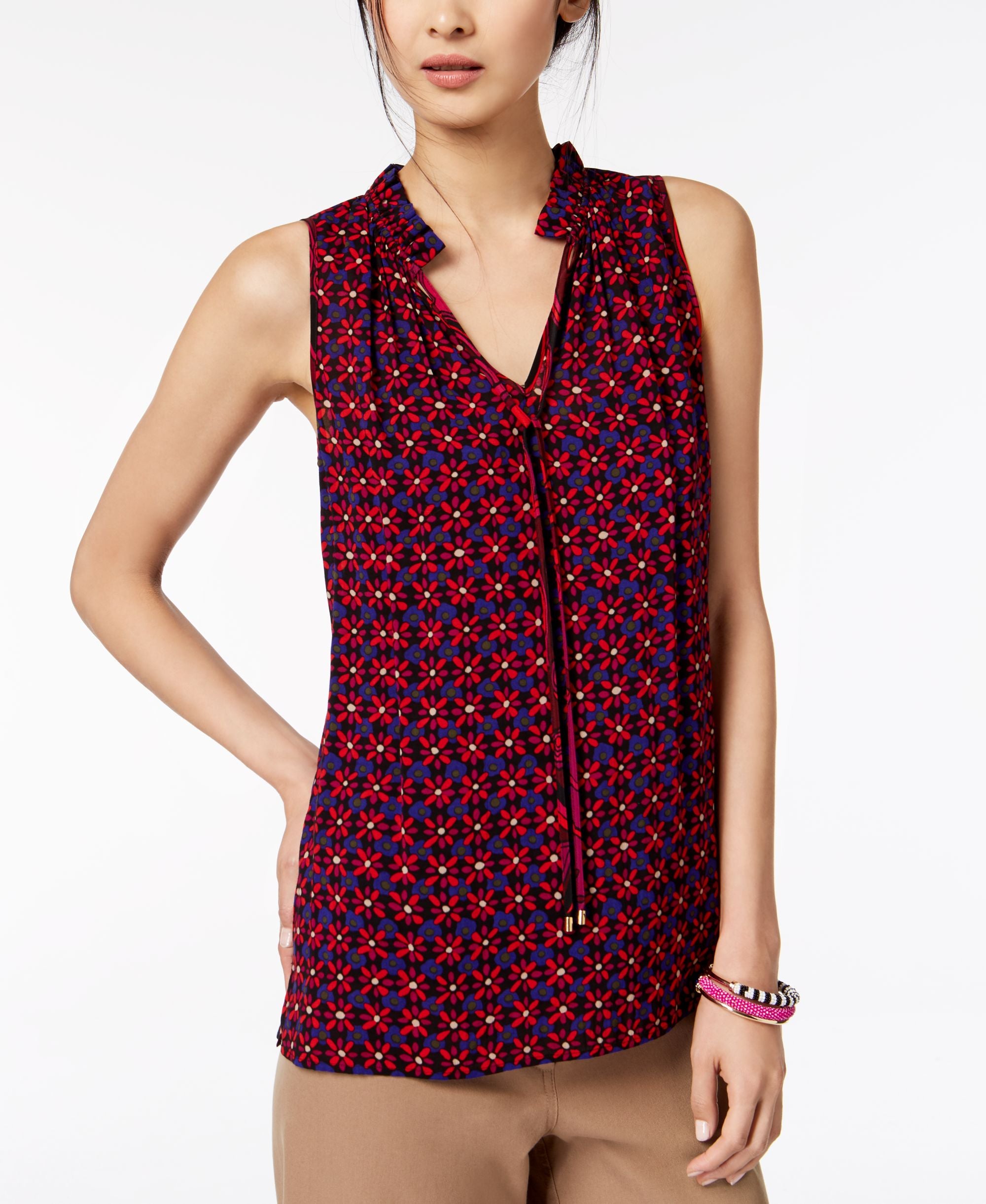 Trina Turk Verbenia Floral Tie Neck Blouse