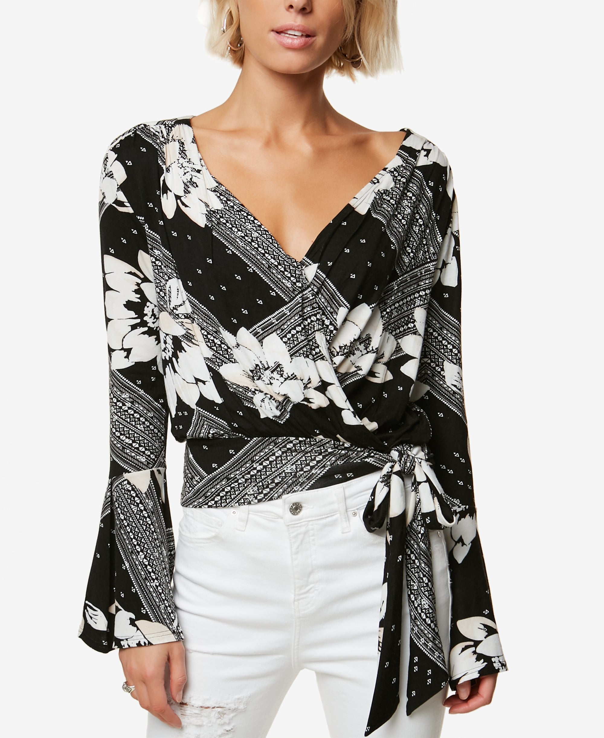 Juniors' Jude Printed Wrap Top