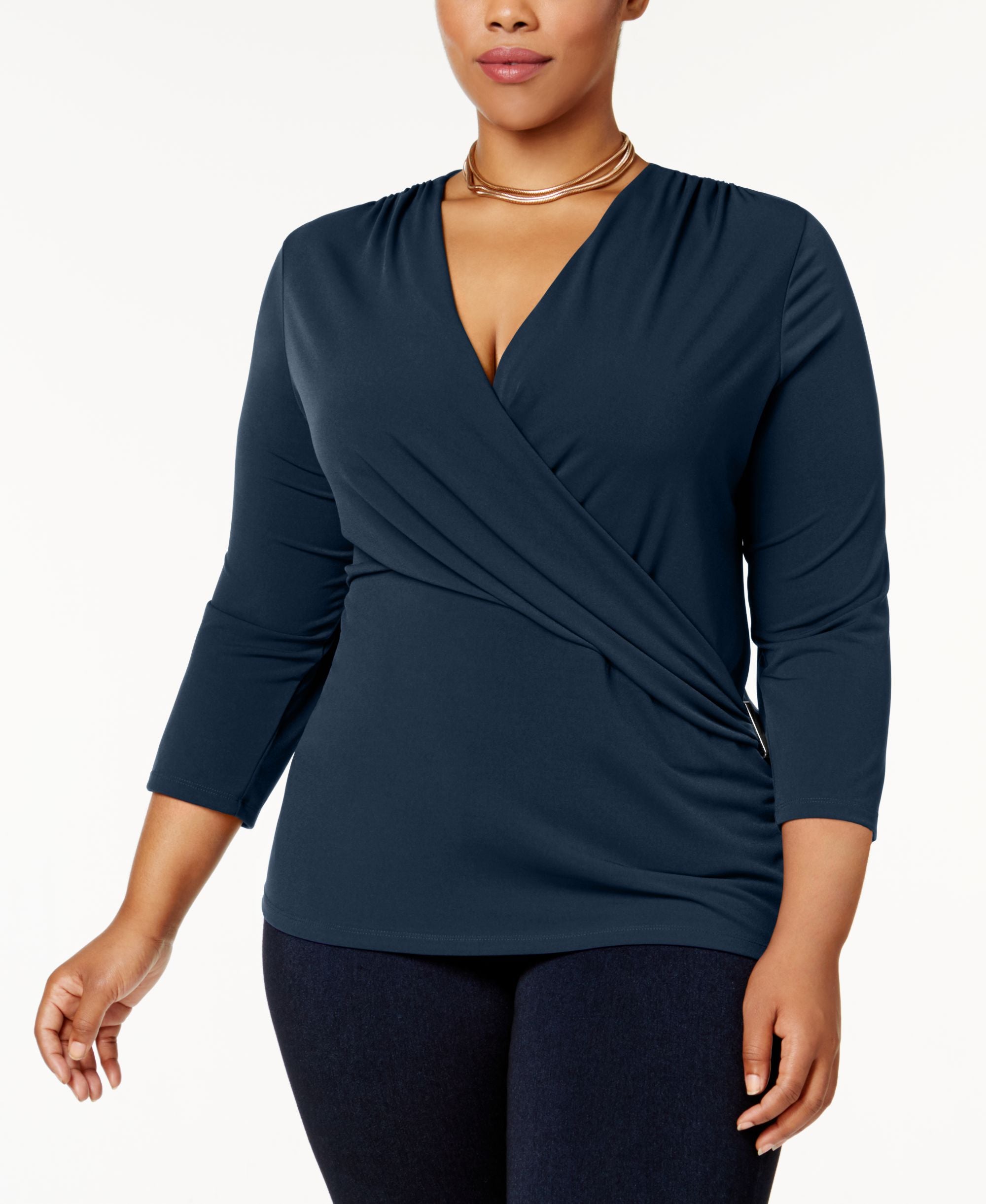 Charter Club Plus Size Faux Wrap Hardware Top