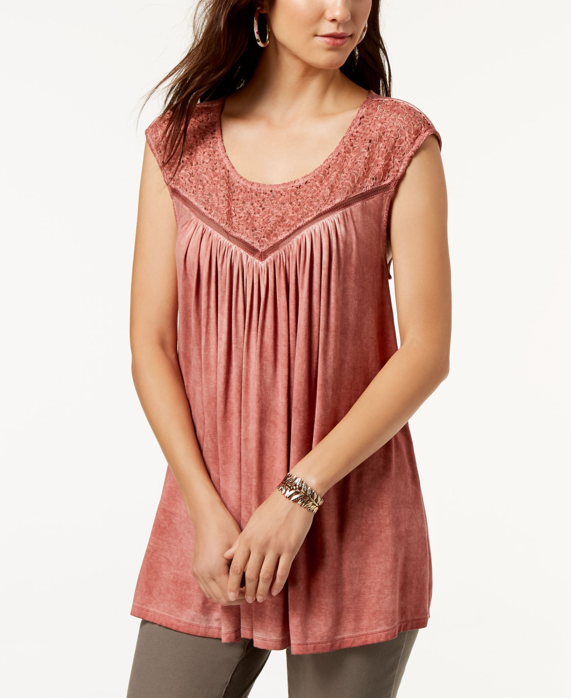Style & Co Lace Trim Sleeveless Swing Top