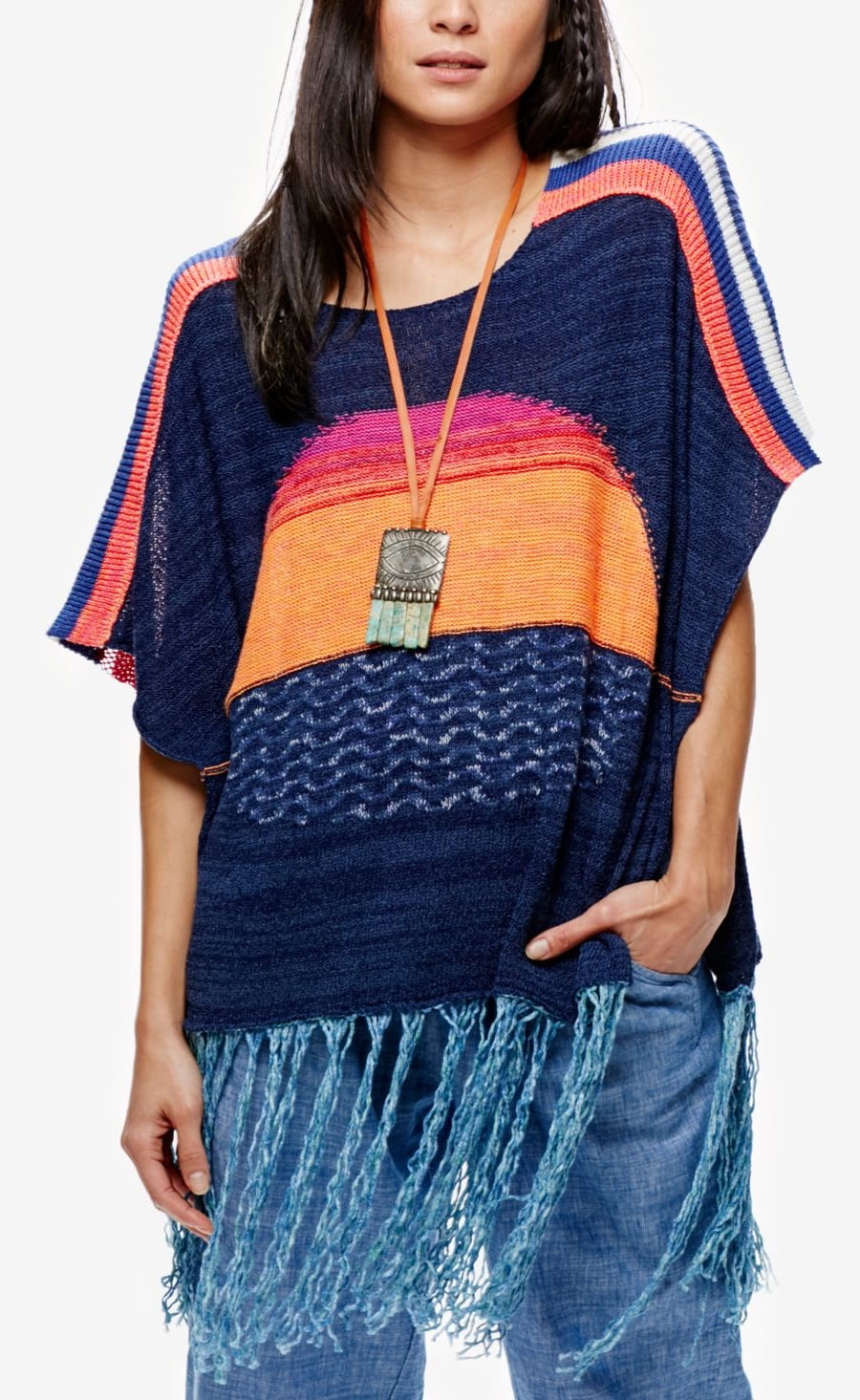 Free People Womens Sunset Fringe Sweater
