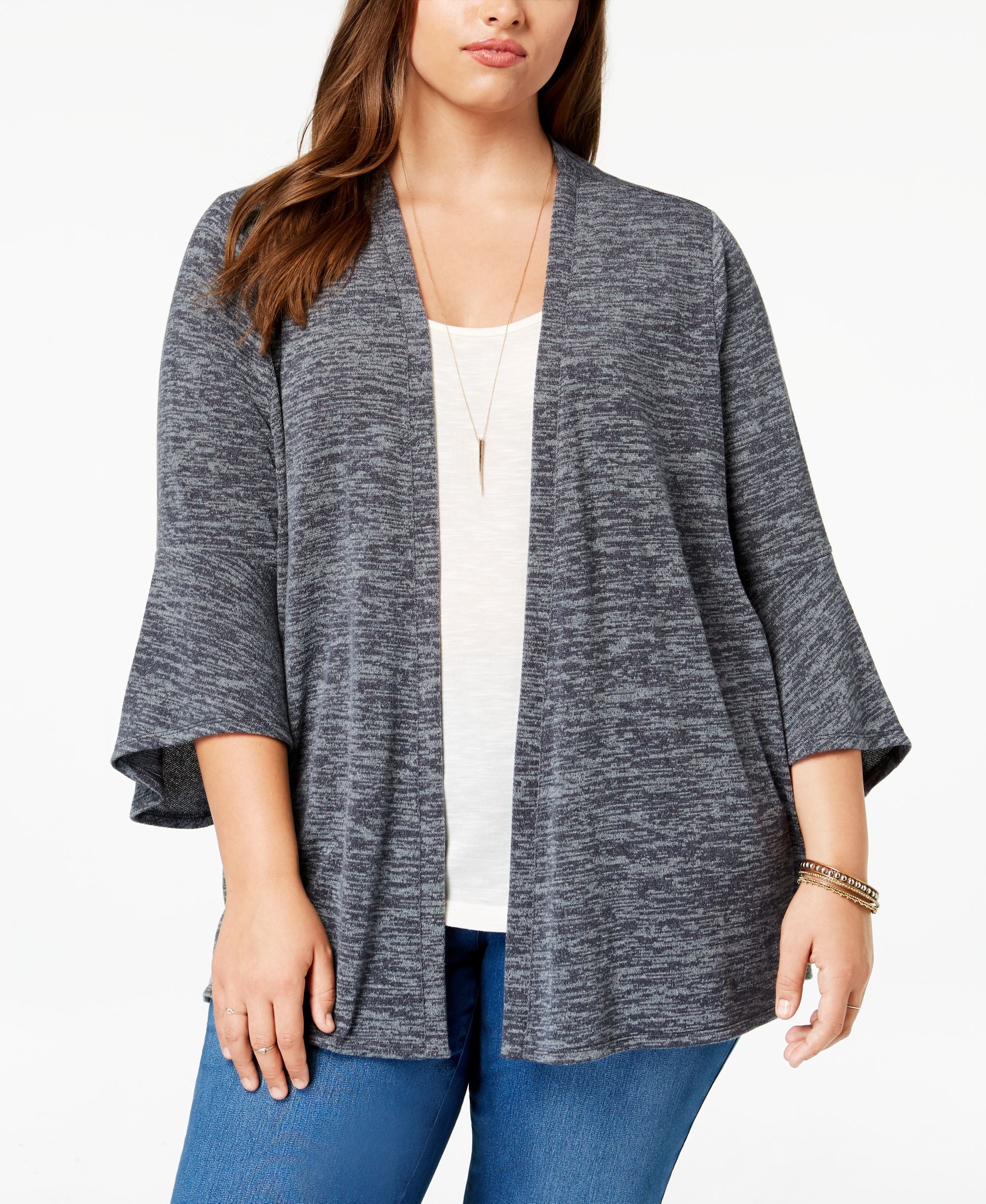 Plus Size Lantern-Sleeve Open Cardigan